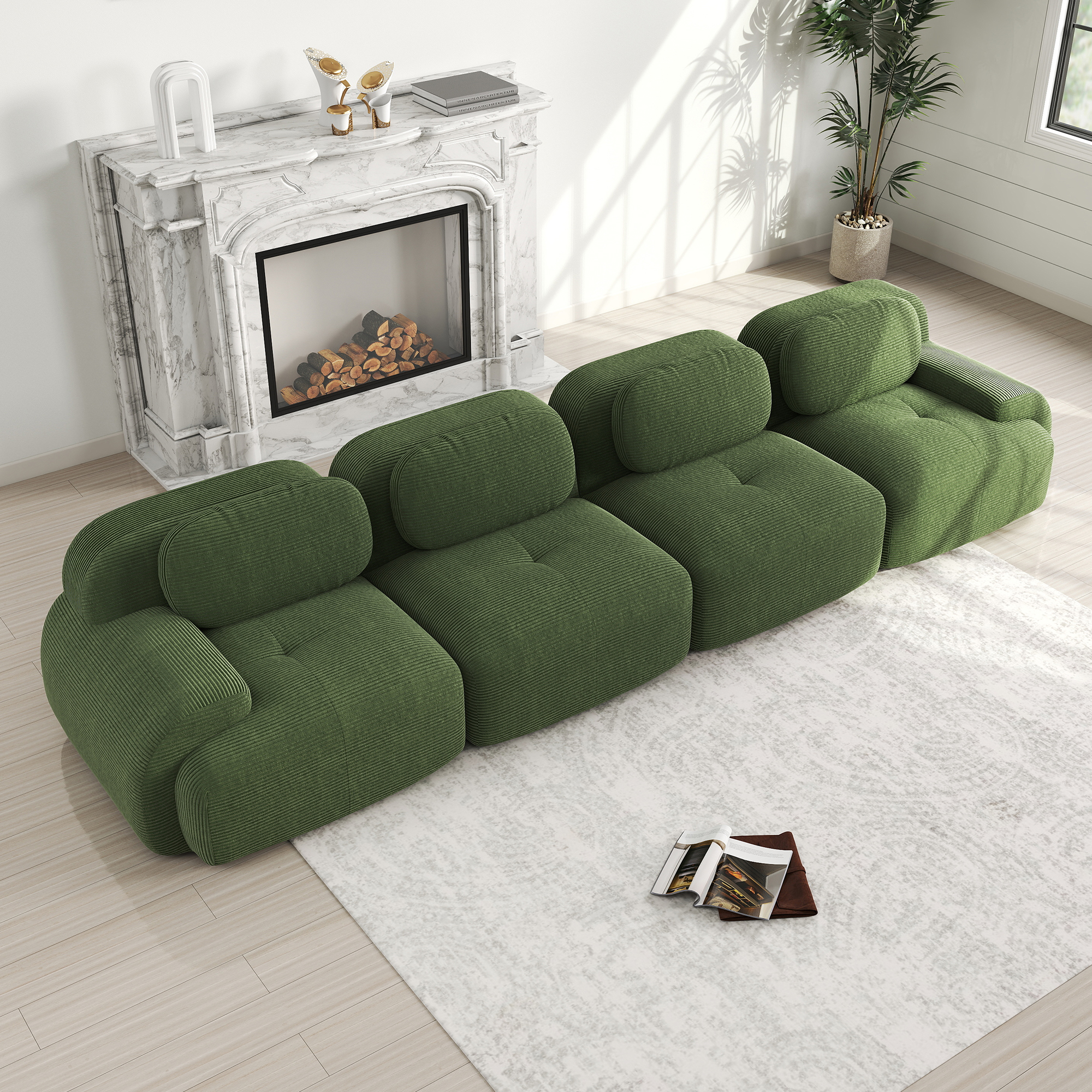Redom Canapé D'Angle Modulaire, Sans Cadre, Mousse Haute Densité 32d, Sans Montage, Tissu Côtelé Vert