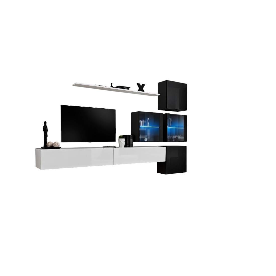 Meublorama - Ensemble Meubles De Salon Switch Xix Design, Coloris Blanc Et Noir Brillant.