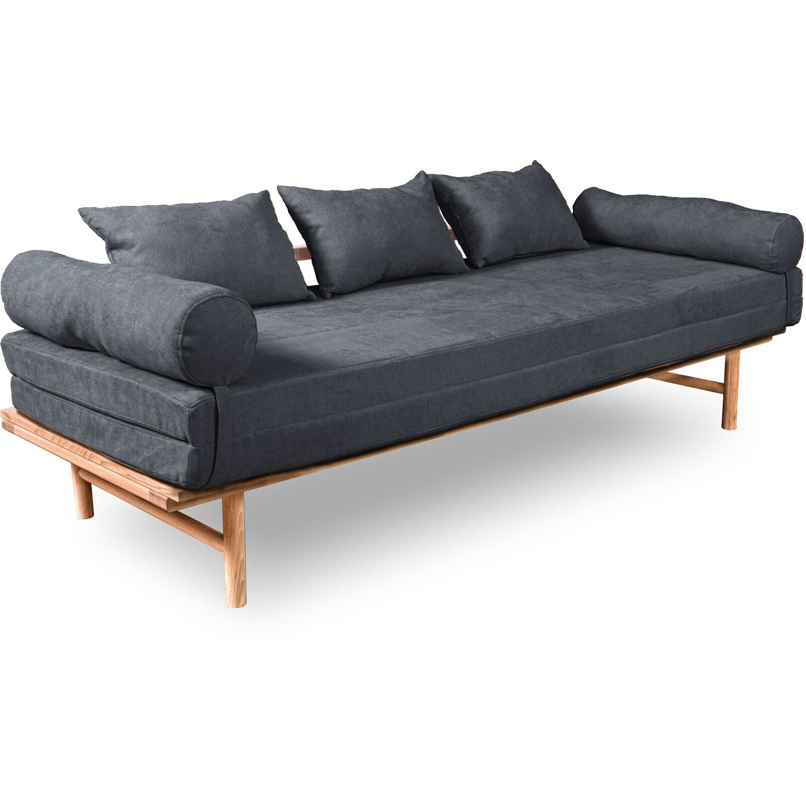 Canapé Lit Convertible Design En Tissu Beige Et Bois - 140 X 200 Cm - Bois Clair Et Beige