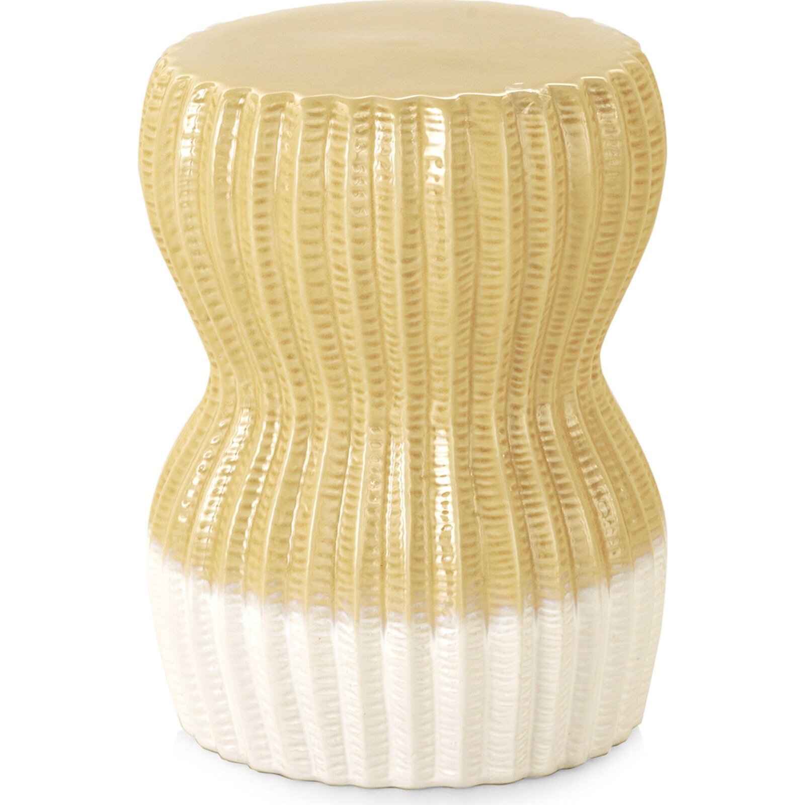 Tabouret Céramique Jaune Finition Brillante Élégant Et Raffiné - Jaune Pastel Et Blanc Cassé