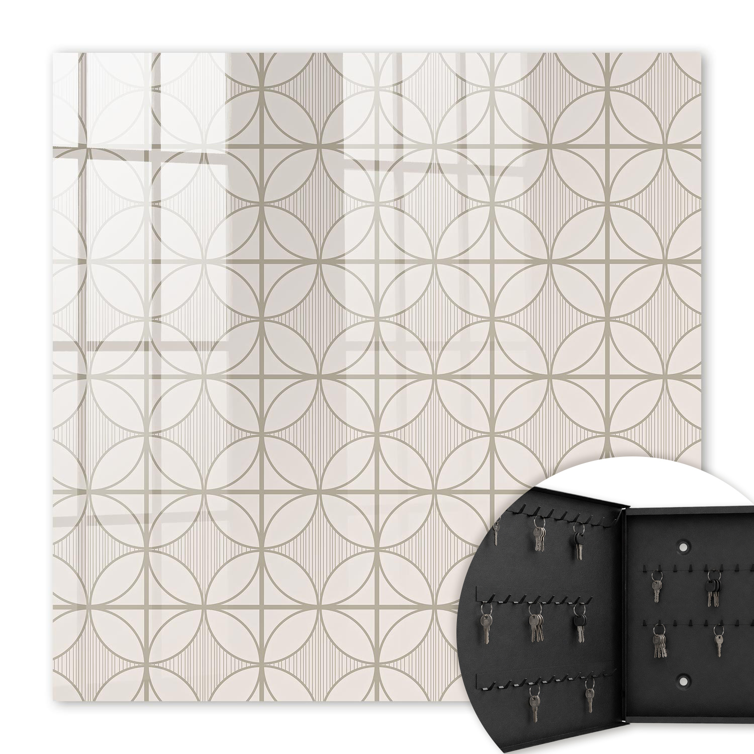 Armoire À Clés - (30 Cm X 30 Cm) - Boîte À Clés Murale - Coffret De Rangement Pour Clés - Couleur Noire - Ouverture Vers La Gauche - Pour Maison Et Bureau - Géométrie Élégante