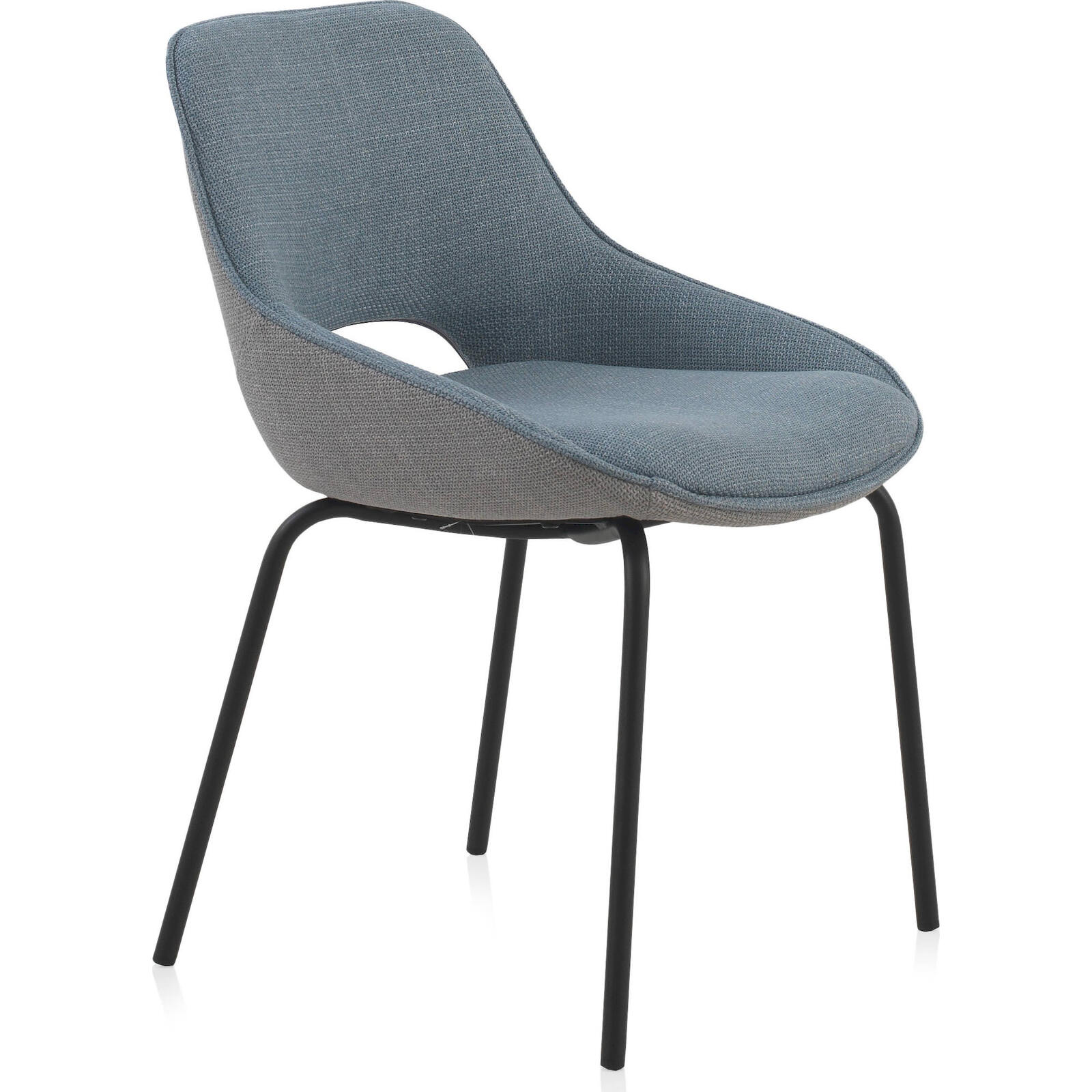 X4 Chaises Tapissée Bicolore Bleu Gris Assise Confortable Pieds Métal - Bleu Gris Bicolore Pieds Noirs
