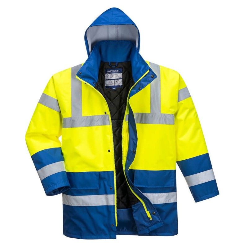 Parka Haute Visibilité Portwest Bicolore Traffic Jaune / Royal Xs