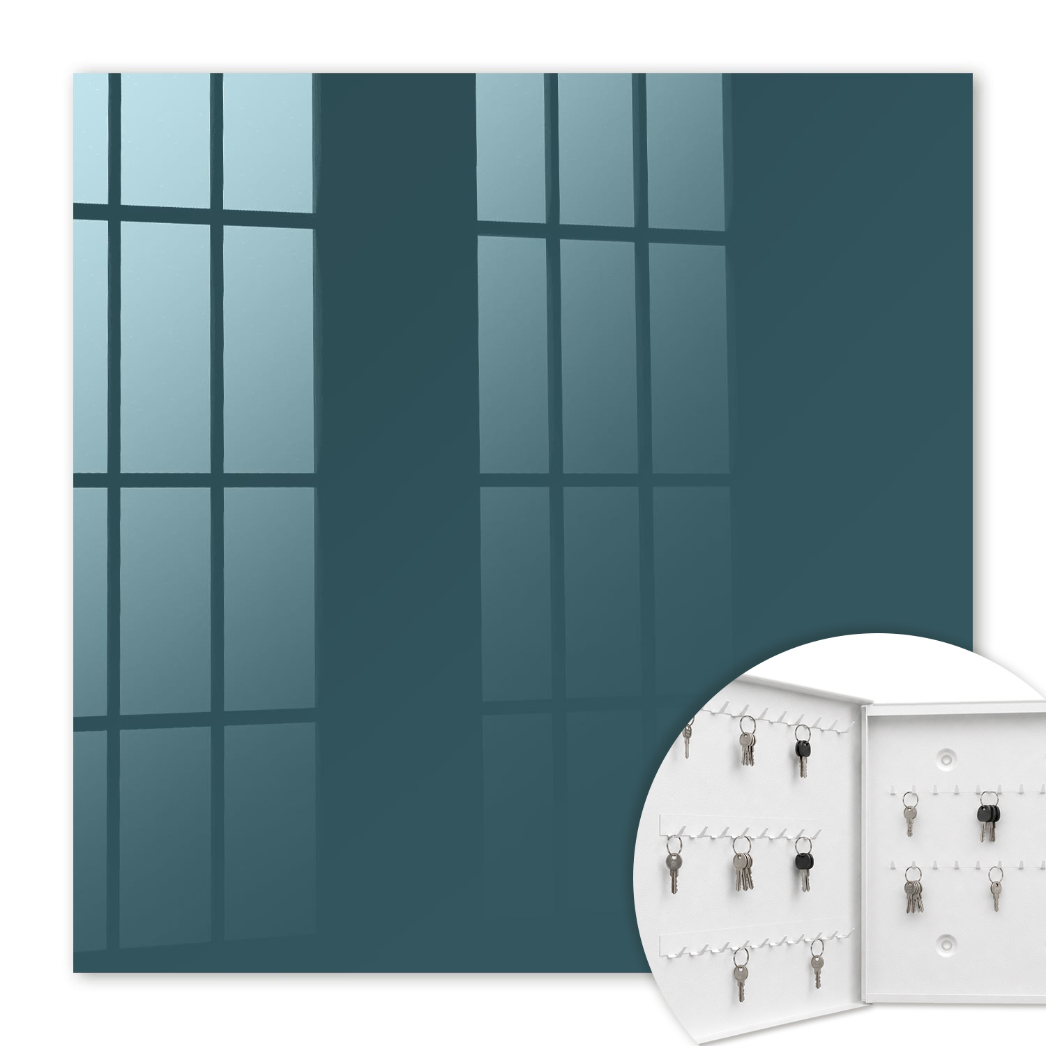 Armoire À Clés - (30 Cm X 30 Cm) - Boîte À Clés Murale - Coffret De Rangement Pour Clés - Couleur Blanche - Ouverture Vers La Gauche - Pour Maison Et Bureau - Turquoise Foncé