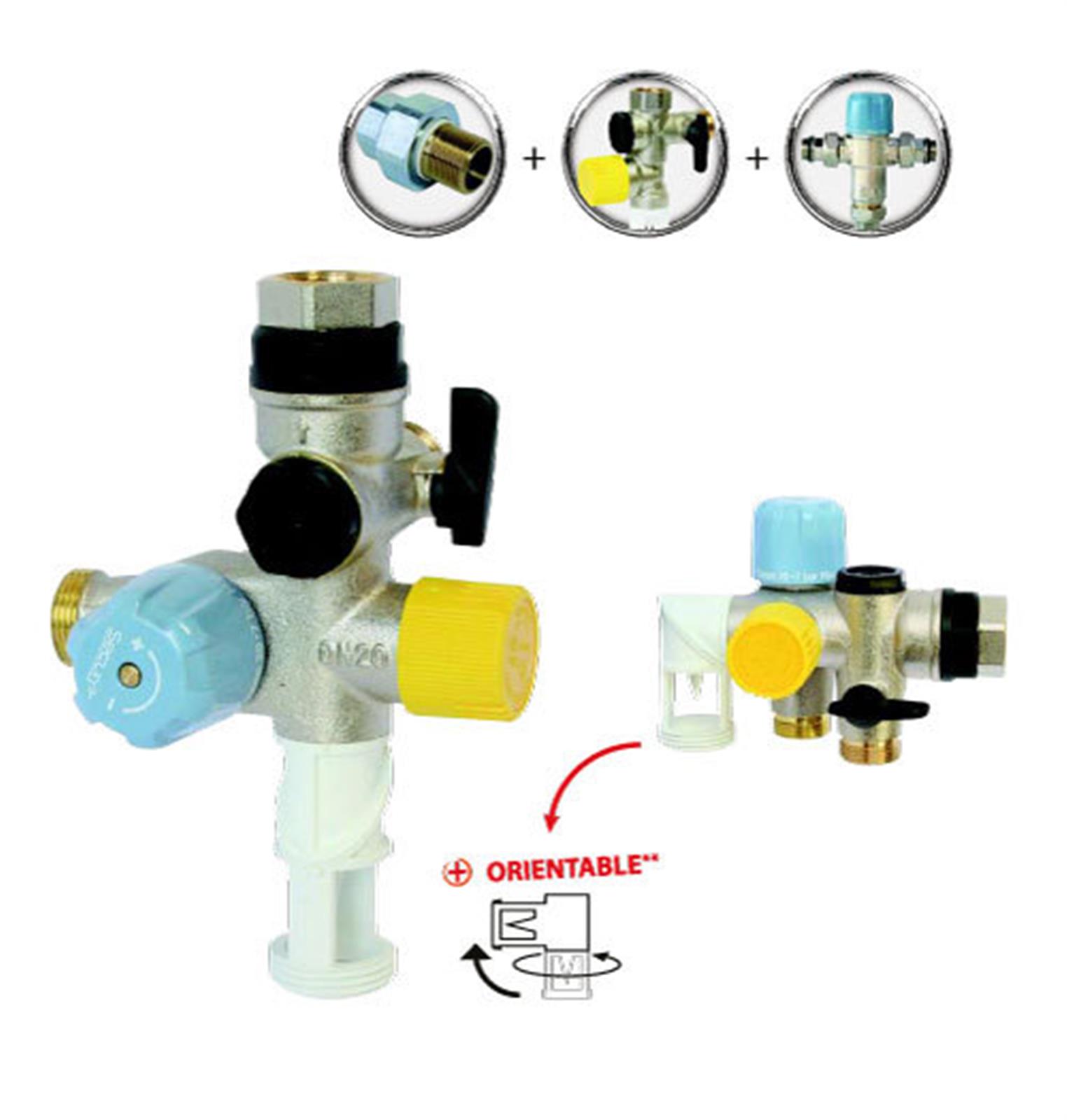 Somatherm - Groupe De Sécurité Téflon 3/4' - Limiteur Thermostatique Intégré - Pression 7 Bar - Débit 4 À 34 L/min - 601013201