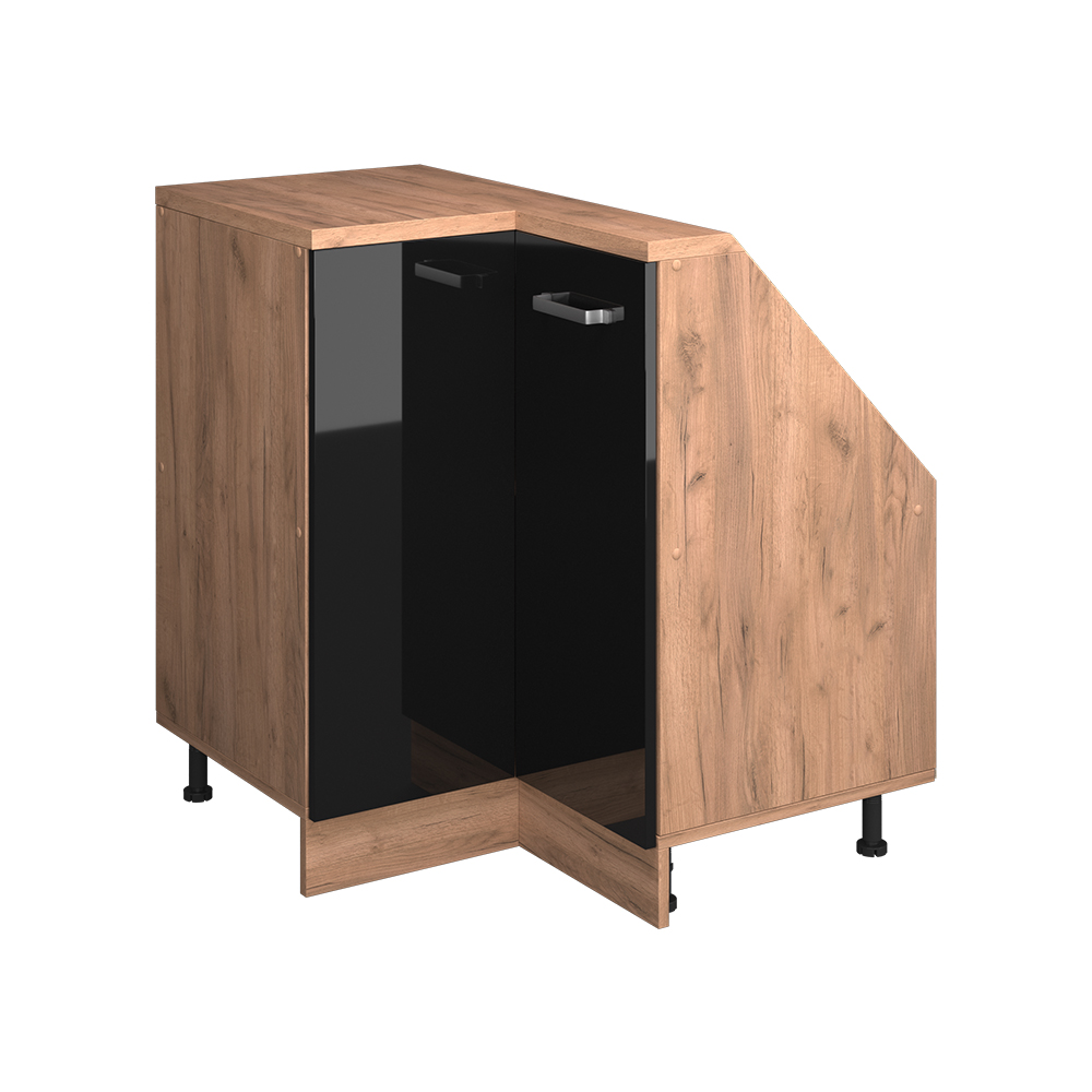 Meuble De Cuisine D'Angle Pour Combles R-line, Noir Haute Brillance, 75.6cm Avec 1 Porte, Vicco