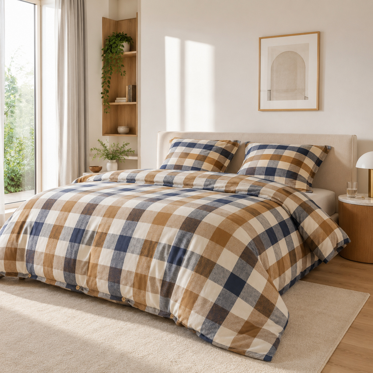 Housse De Couette 260 X 240 Cm Flanelle De Coton Basile - Carreaux