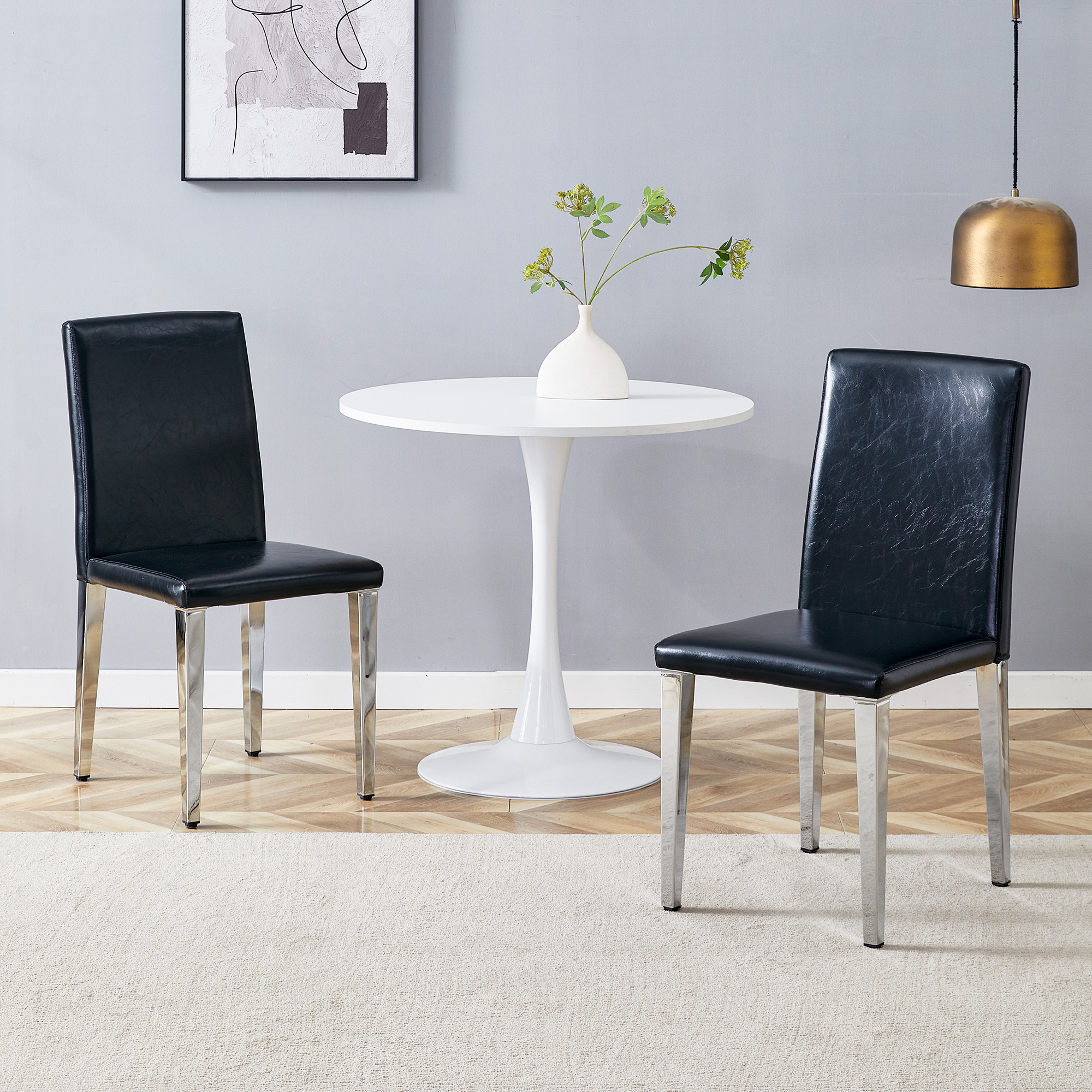 Redom Lot De 2 Chaises De Salle À Manger, Dossier Ergonomique, Pieds Métalliques Argentés, Simili Cuir Pu Noir