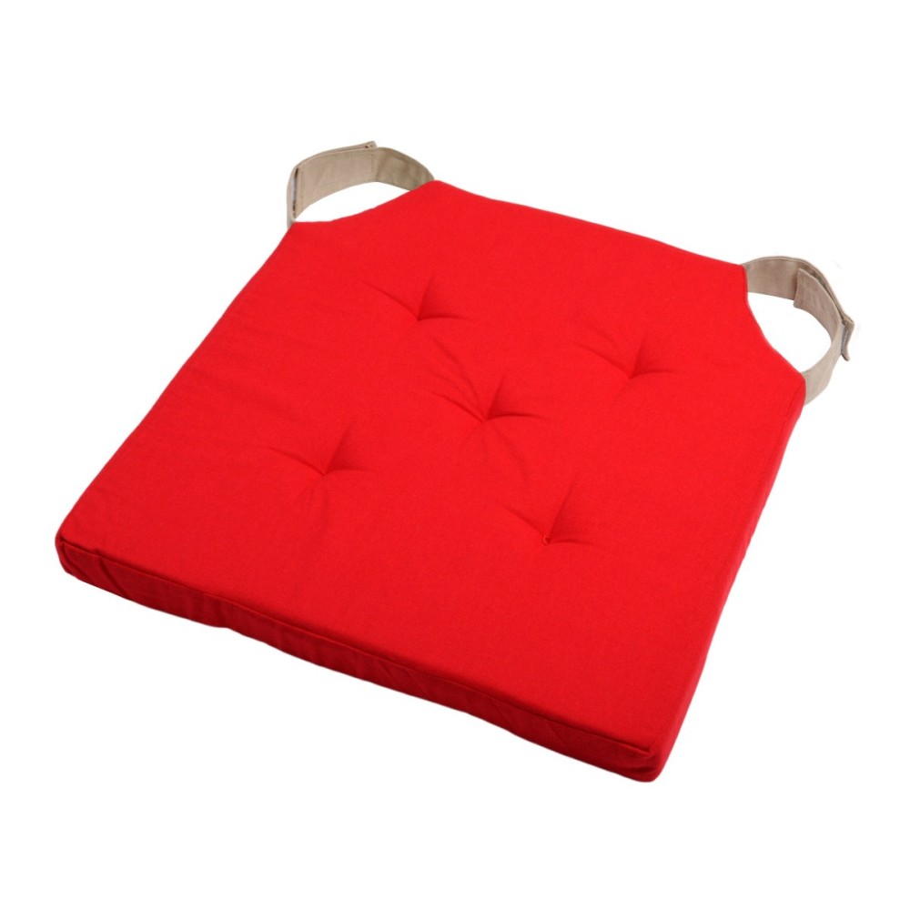 Lot De 4 Galettes De Chaise Attaches Velcro 38x38 Coloris Rouge