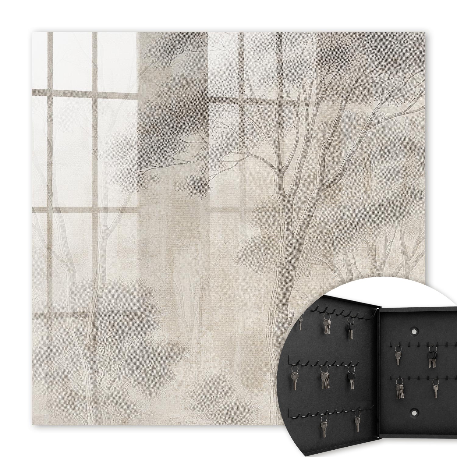 Armoire À Clés - (30 Cm X 30 Cm) - Boîte À Clés Murale - Coffret De Rangement Pour Clés - Couleur Noire - Ouverture Vers La Gauche - Pour Maison Et Bureau - L'Éthéréité De La Forêt