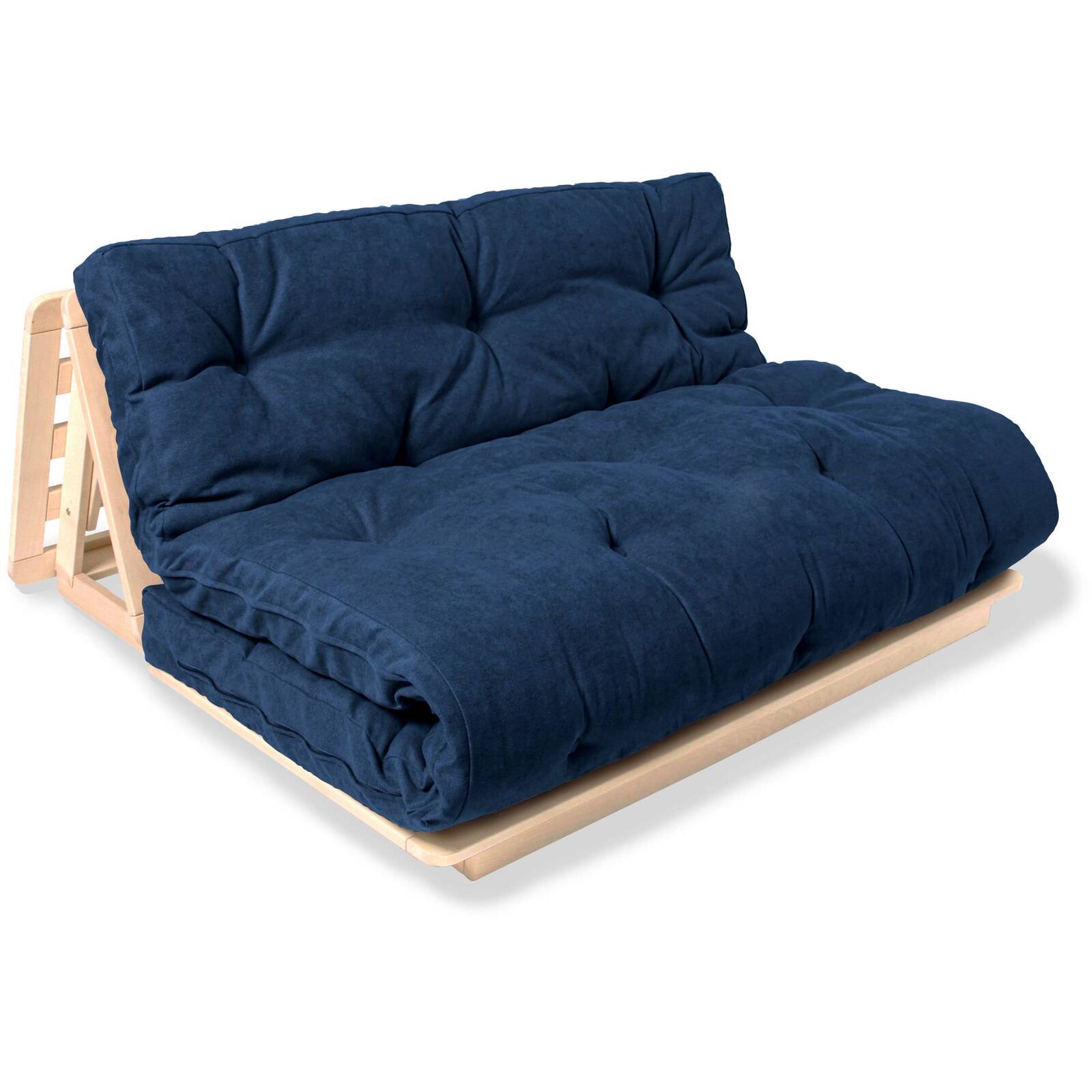 Canapé Lit Convertible Futon Layti - 140 X 200 Cm - Bois Clair Et Beige