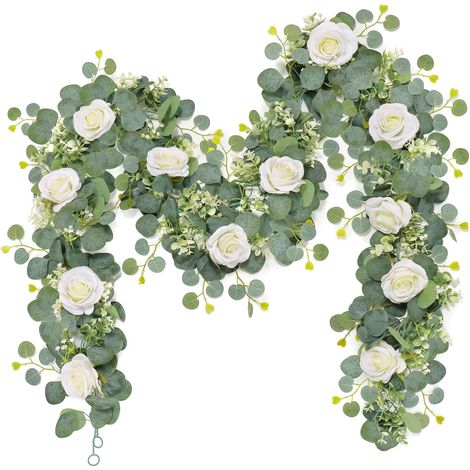 2 Pièces Guirlande Fleurs Artificielles 1.8m Faux Rosier Guirlande Eucalyptus Plante Artificielle Guirlande De Fleur Fausse Plantes Suspendues Pour Murale Table Mariage À Maison Décoration