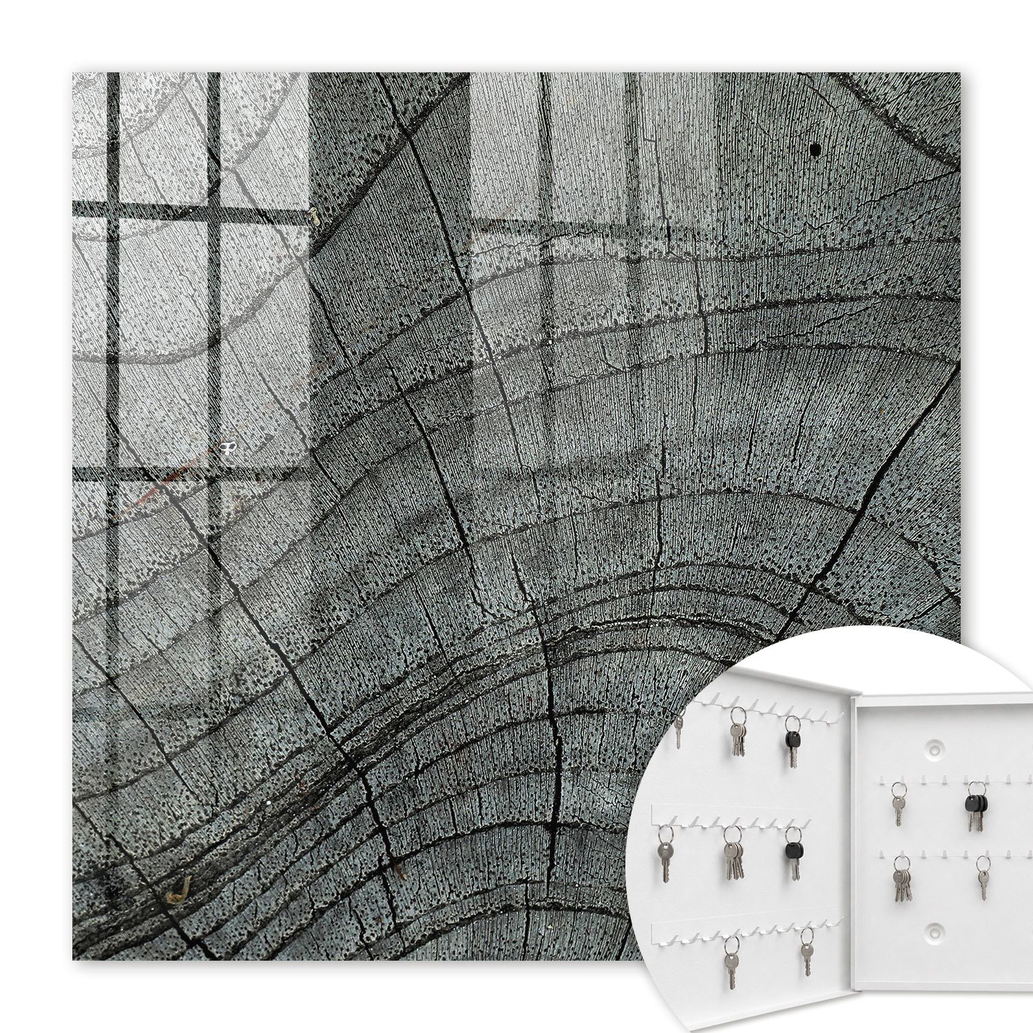 Armoire À Clés - (30 Cm X 30 Cm) - Boîte À Clés Murale - Coffret De Rangement Pour Clés - Couleur Blanche - Ouverture Vers La Gauche - Pour Maison Et Bureau - Anneaux De Croissance Des Arbres