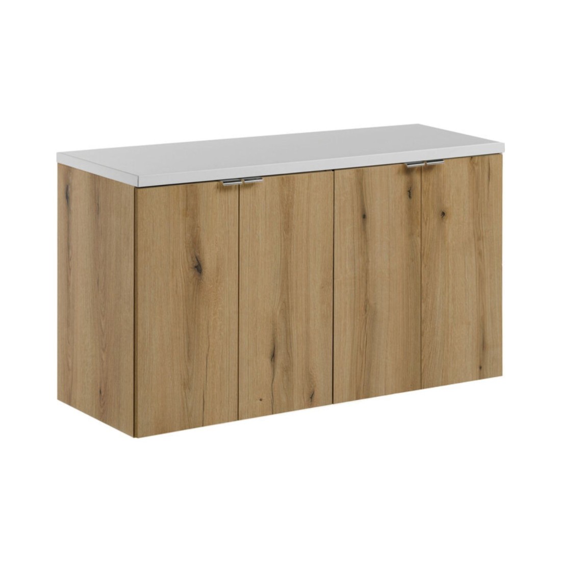 Ensemble De Salle De Bain Suspendu Vano Aspect Chêne Et Blanc 100cm: Meubles Sous Vasque À Placards + Plan Pour Vasque