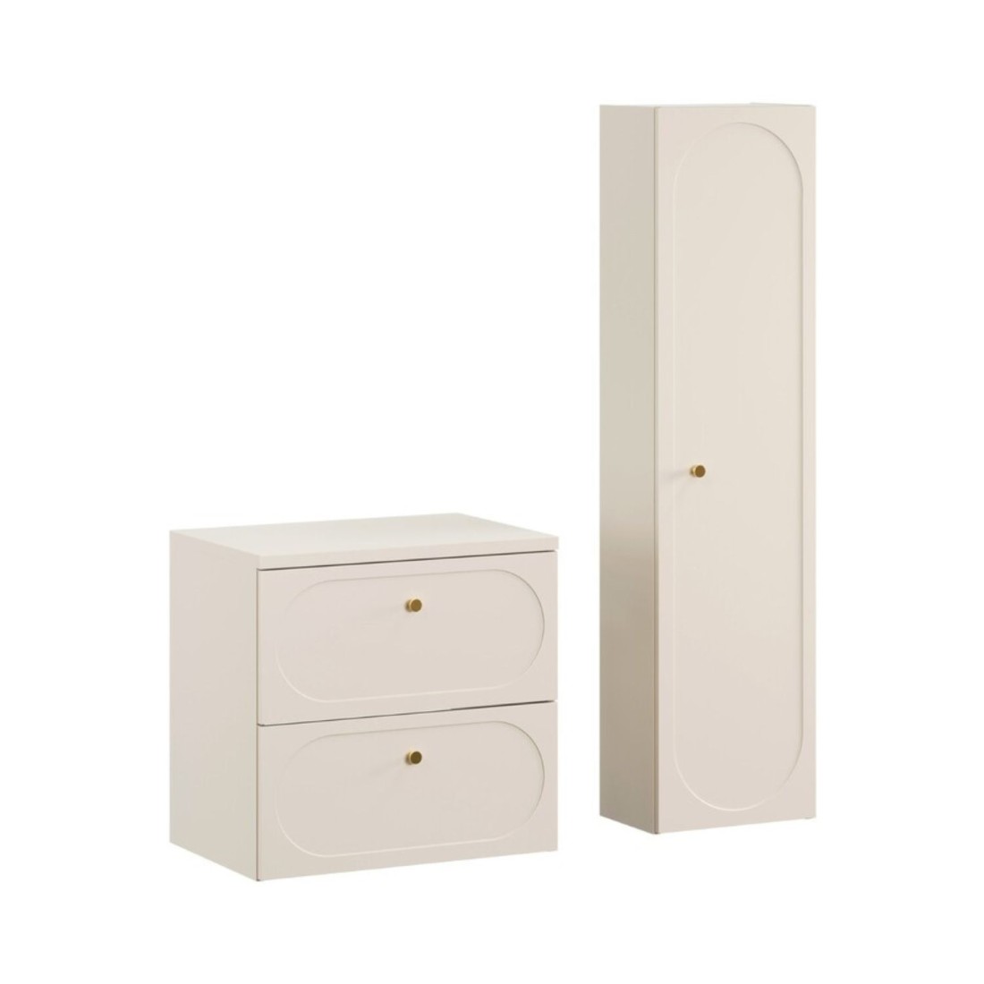 Ensemble De Salle De Bain Tornado Beige: Meuble Sous Vasque 60cm + Plan Pour Vasque + Colonne De Rangement