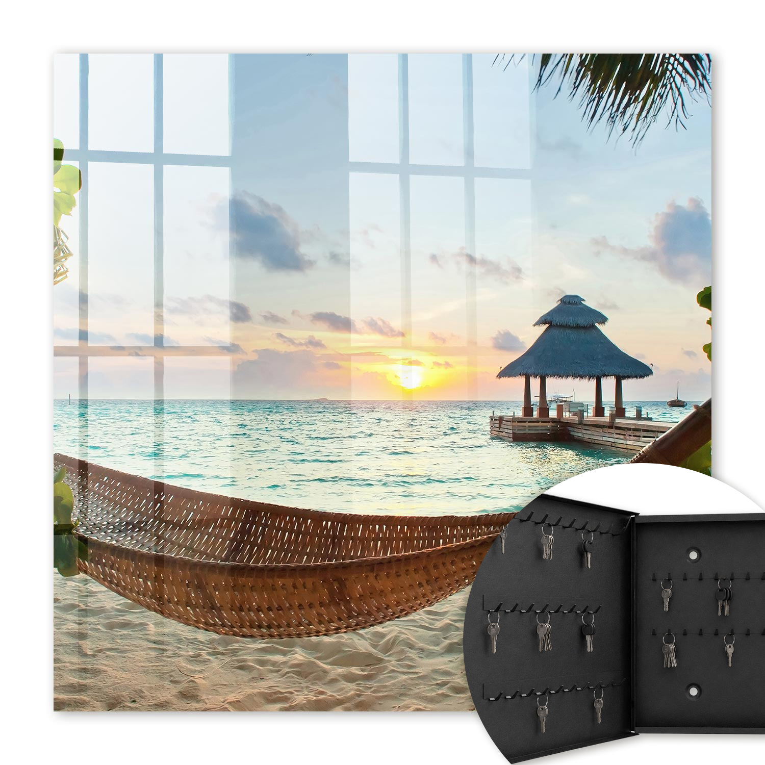 Armoire À Clés - (30 Cm X 30 Cm) - Boîte À Clés Murale - Coffret De Rangement Pour Clés - Couleur Noire - Ouverture Vers La Gauche - Pour Maison Et Bureau - Détente À La Plage