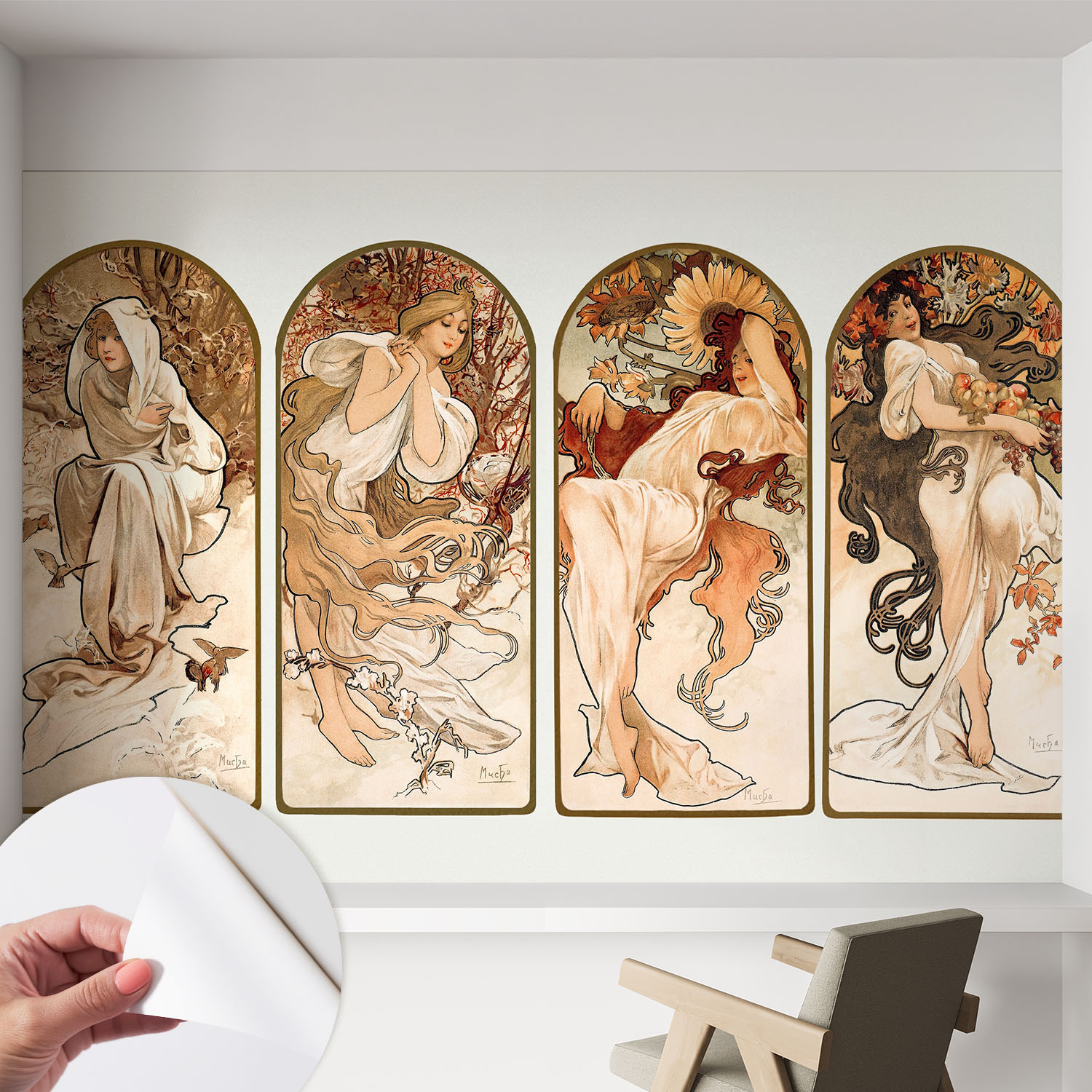 Papier Peint Adhésif Autocollant Pour Salon Chambre À Coucher Peint Imprimé Installation Facile Saisons Féminines 152x104 Cm