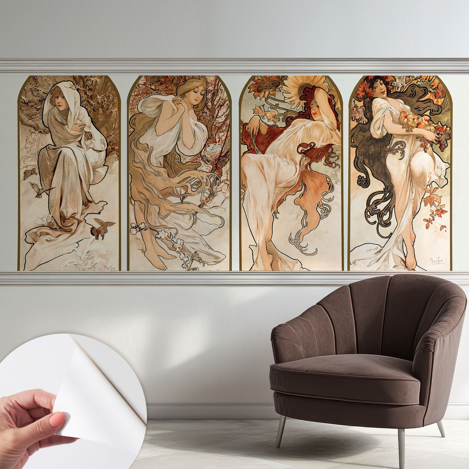 Papier Peint Adhésif Autocollant Pour Salon Chambre À Coucher Peint Imprimé Installation Facile Saisons Féminines 250x104 Cm