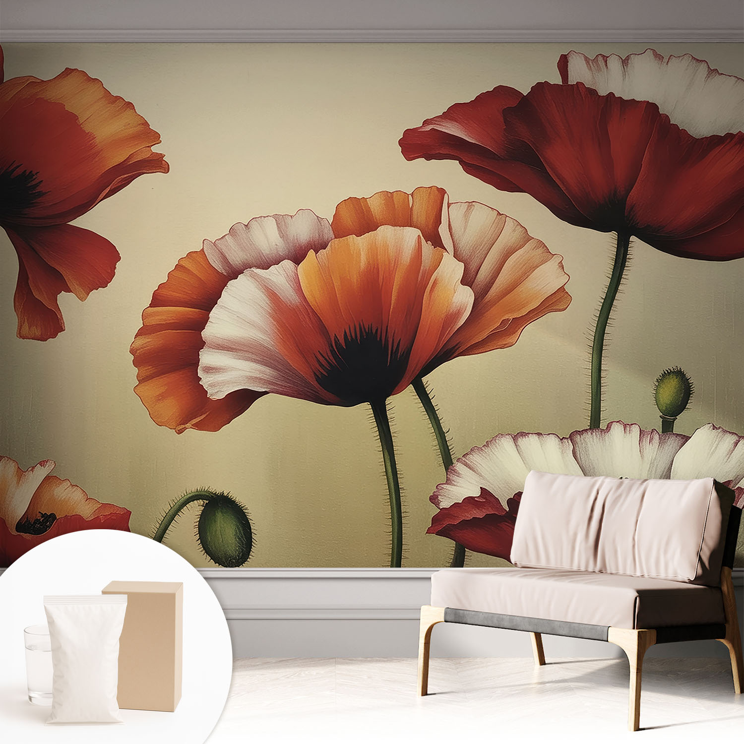 Papier Peint Intissé Mural Classique Avec Imprimé Motifs Décoratifs Design Élégant Non‑tissé Coquelicots Joyeux 312x219 Cm