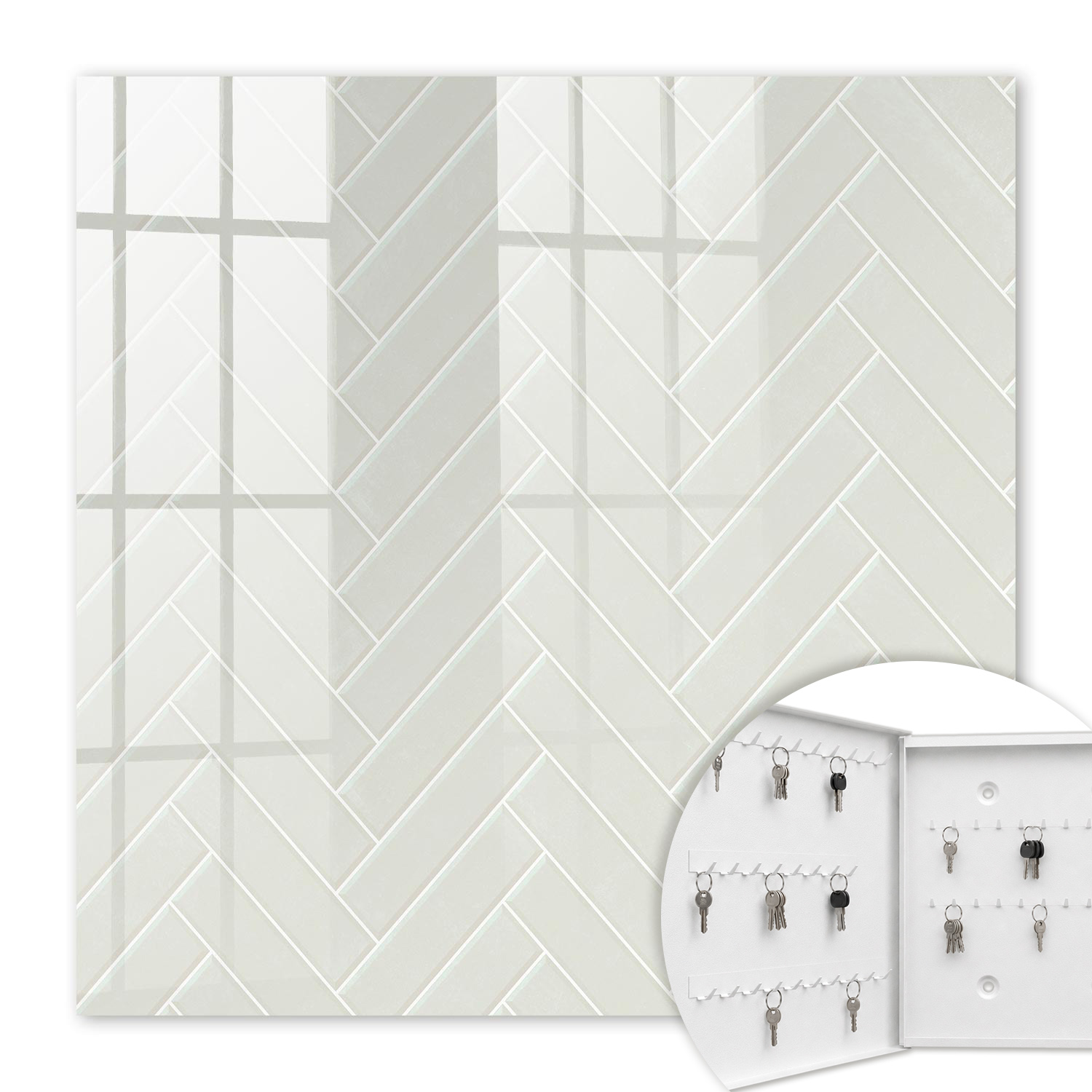 Armoire À Clés - (30 Cm X 30 Cm) - Boîte À Clés Murale - Coffret De Rangement Pour Clés - Couleur Blanche - Ouverture Vers La Gauche - Pour Maison Et Bureau - Chevrons Subtils