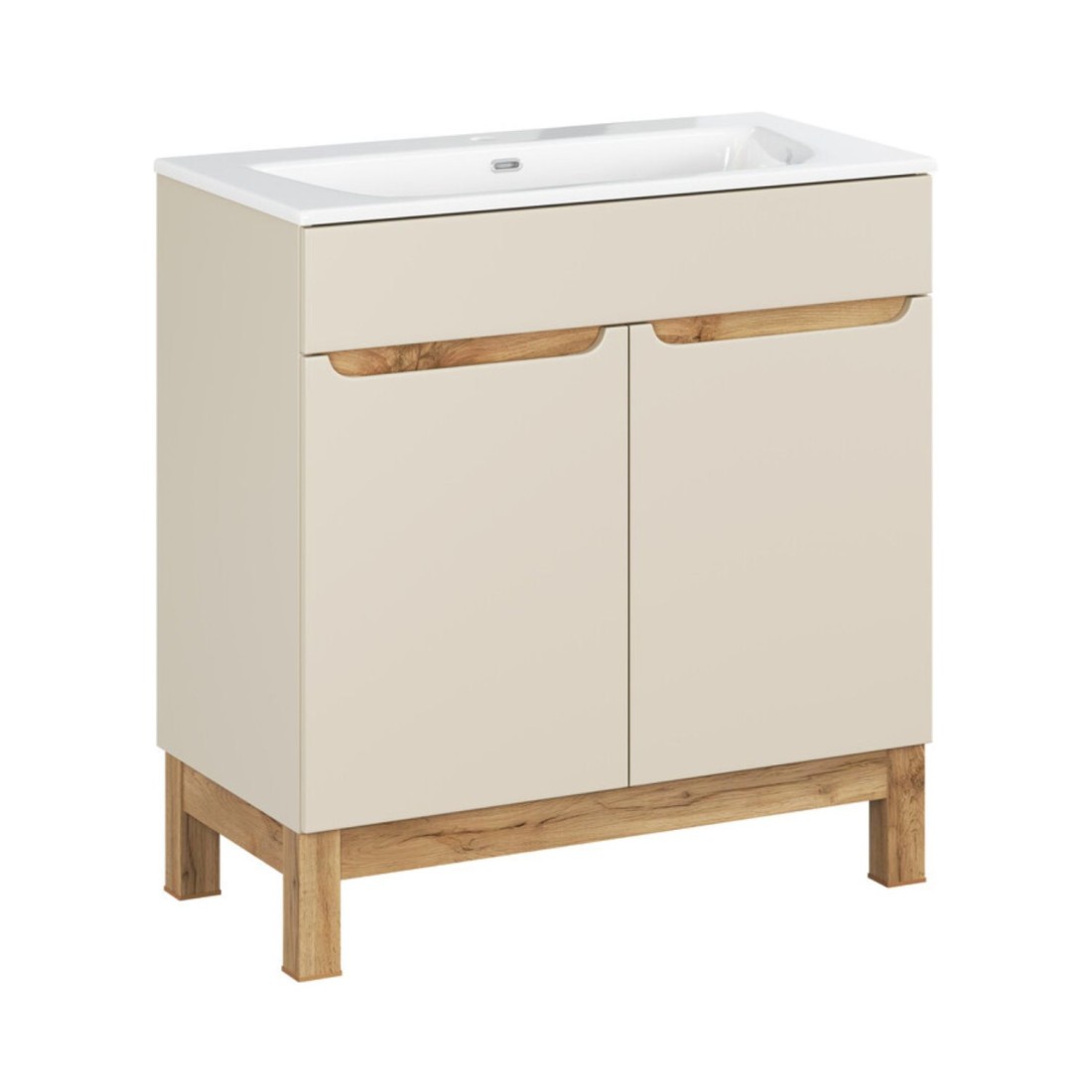 Ensemble De Salle De Bain Ermano Cachemire Et Aspect Chêne 80cm: Meuble Sous Vasque + Vasque Encastrée Blanche