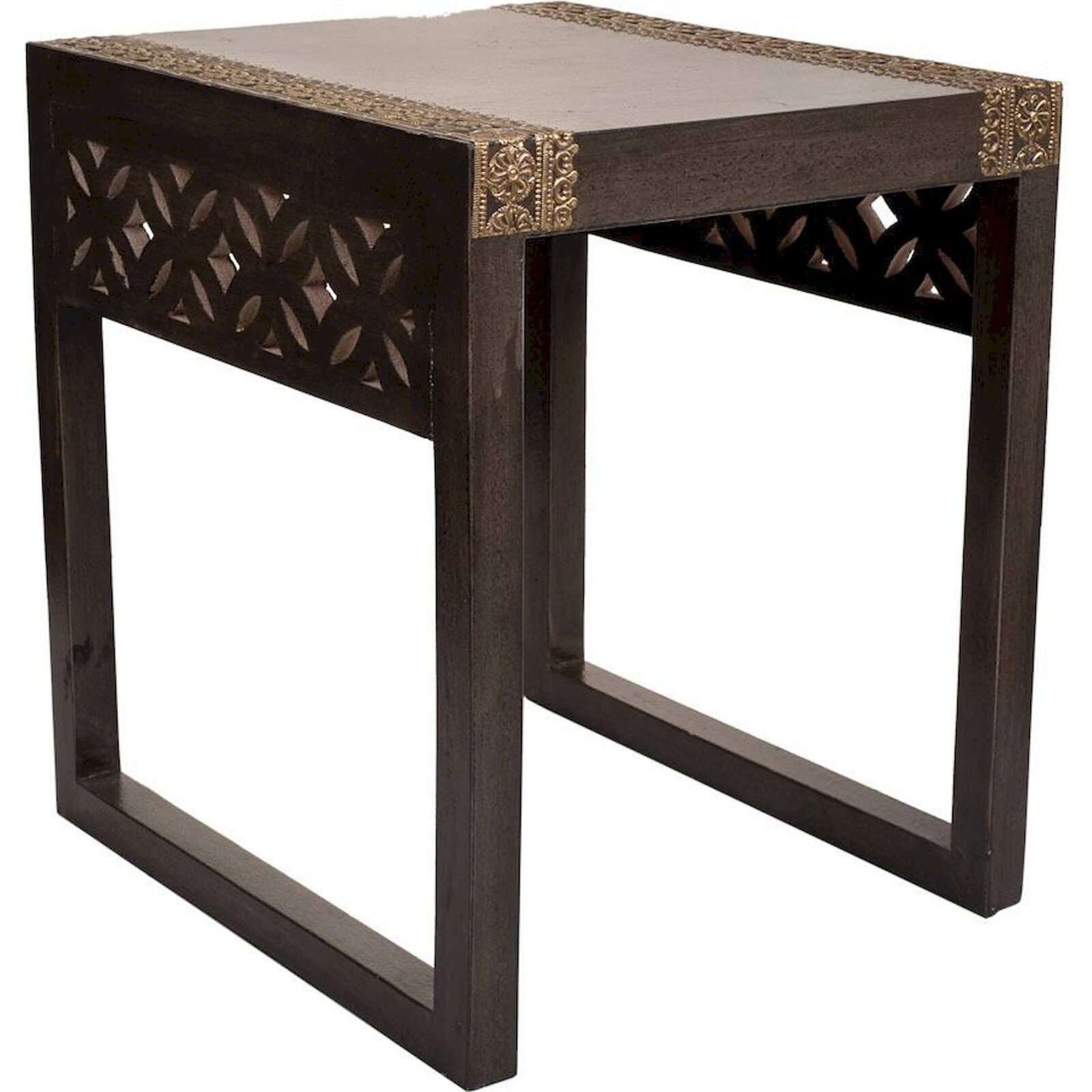 Table D'Appoint Bois De Manguier Et Laiton Finition Élégante - Bois Foncé Et Laiton Doré