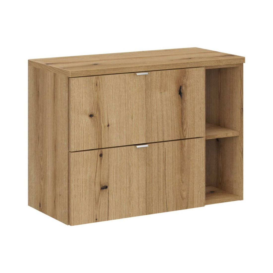 Ensemble De Salle De Bain Suspendu Vano Aspect Chêne 80cm: Meuble Sous Vasque À Tiroirs + Niches Visibles + Plan Pour Vasque