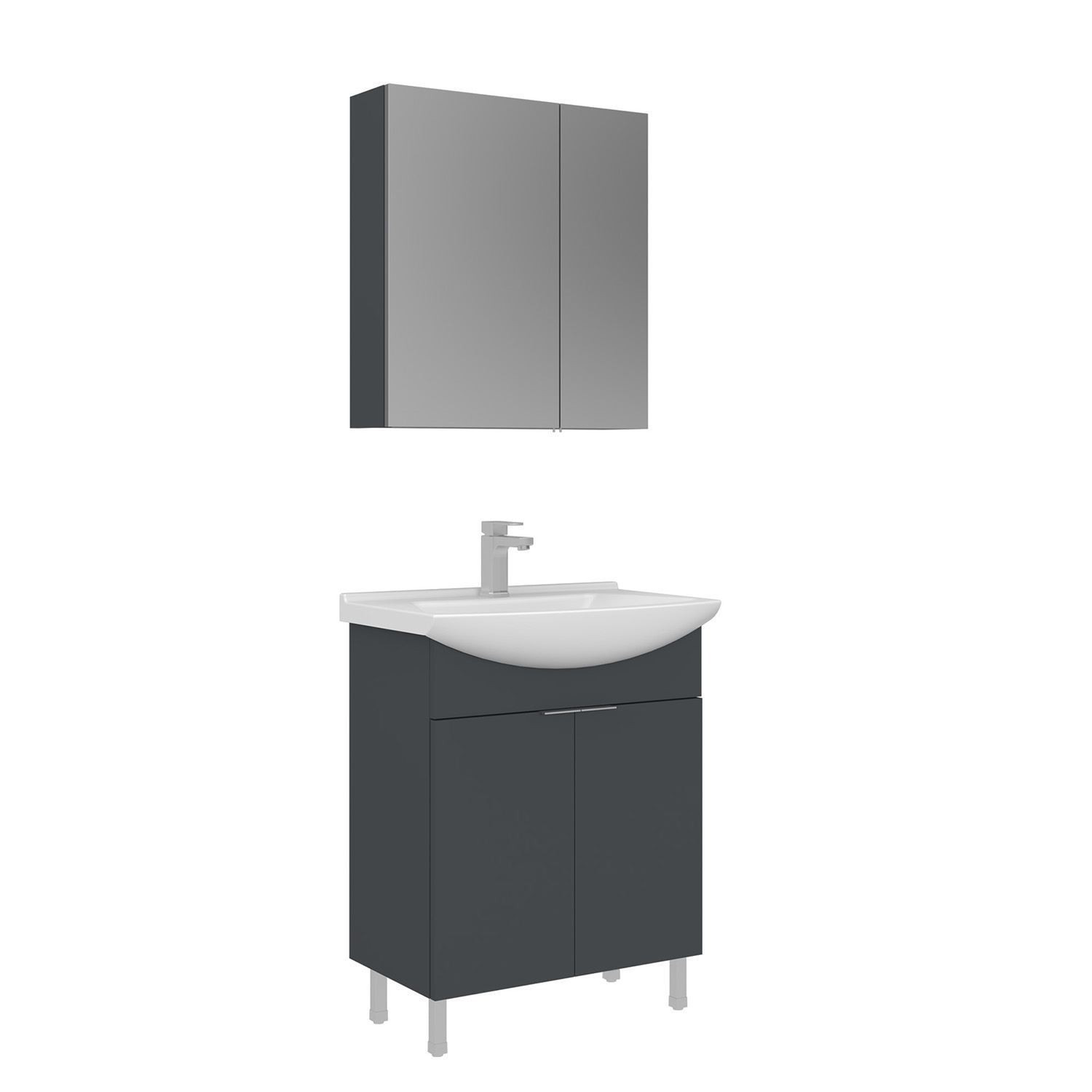 Meuble Avec Simple Vasque Et Miroir "purus 65" - 65 X 50 X 83 Cm - Matte Anthracite