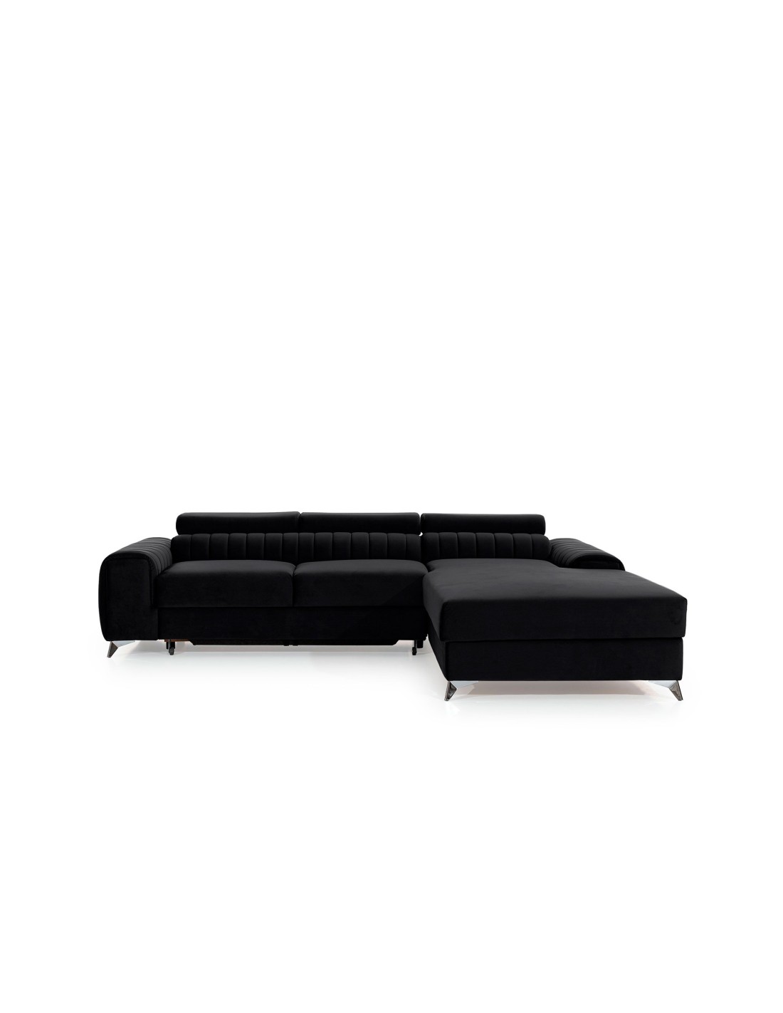Canapé D'Angle Droit Noir Convertible 3 Places Jayson Assise Mousse Hr