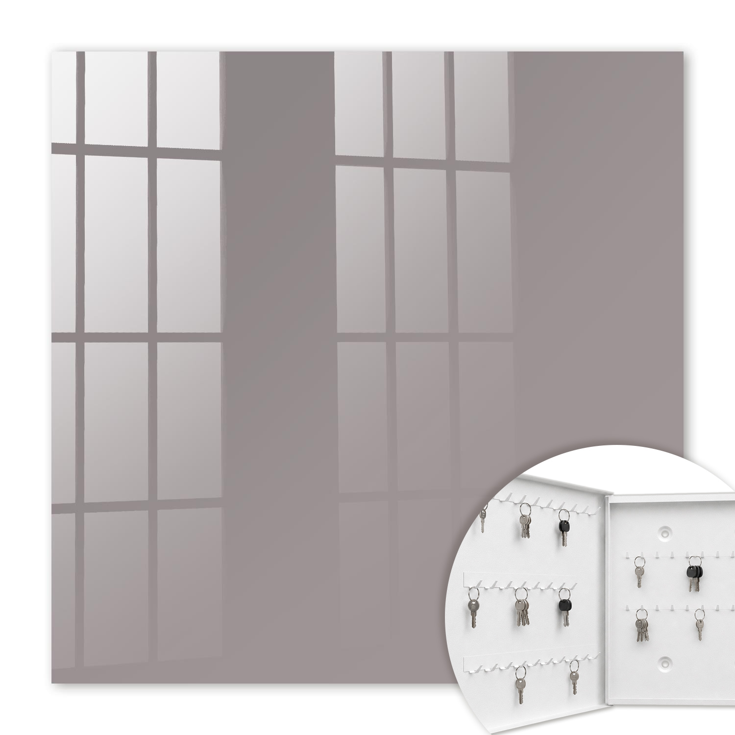 Armoire À Clés - (30 Cm X 30 Cm) - Boîte À Clés Murale - Coffret De Rangement Pour Clés - Couleur Blanche - Ouverture Vers La Gauche - Pour Maison Et Bureau - Gris Cendré