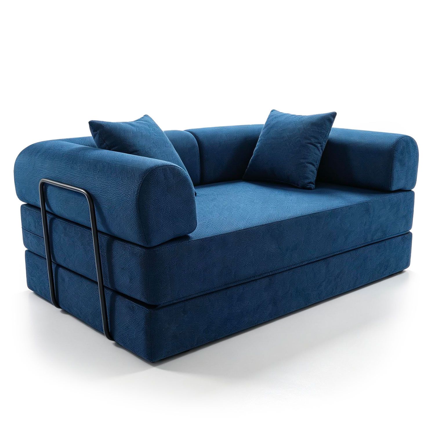 Canapé 2 Places Convertible Et Modulable Bergerac Tissu Doux Texturé Bleu