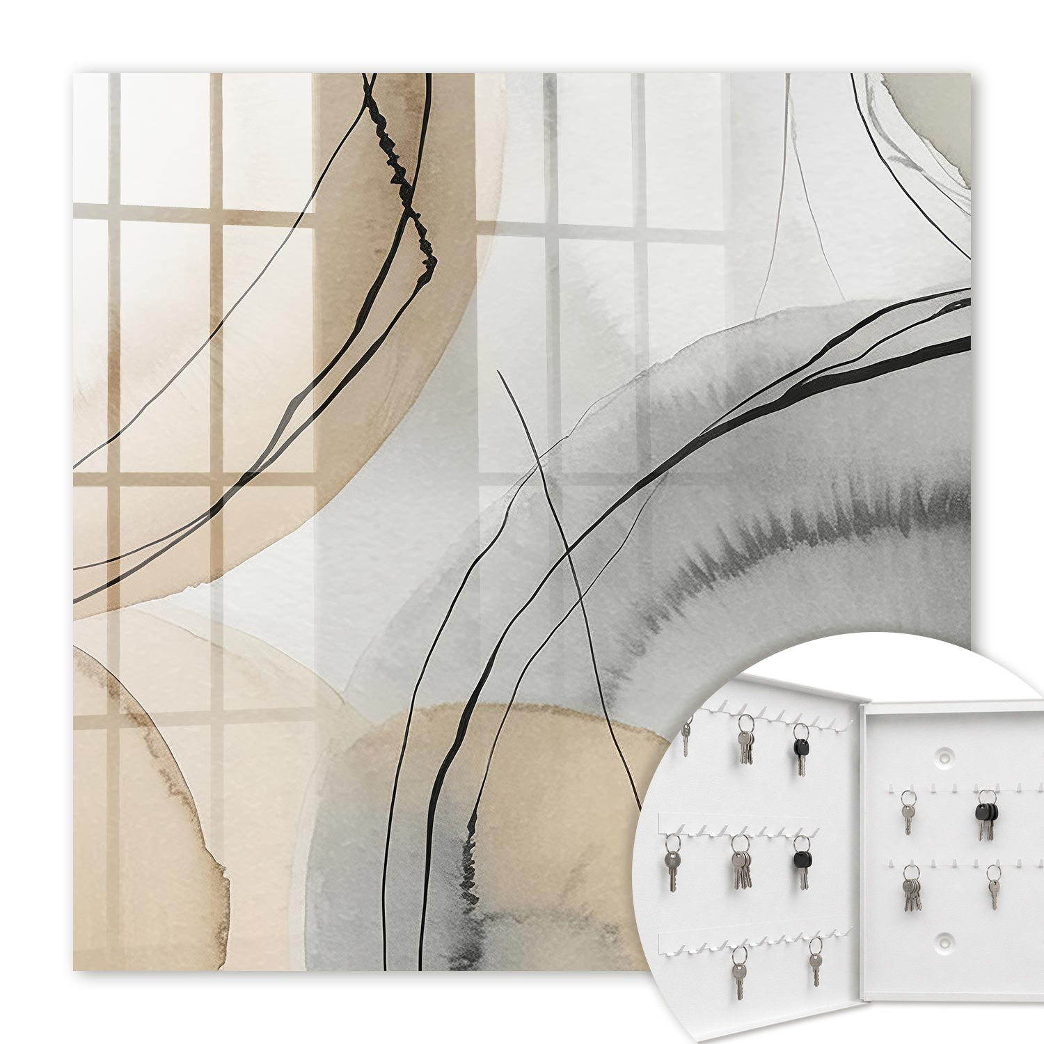 Armoire À Clés - (30 Cm X 30 Cm) - Boîte À Clés Murale - Coffret De Rangement Pour Clés - Couleur Blanche - Ouverture Vers La Gauche - Pour Maison Et Bureau - Élégance Apaisante