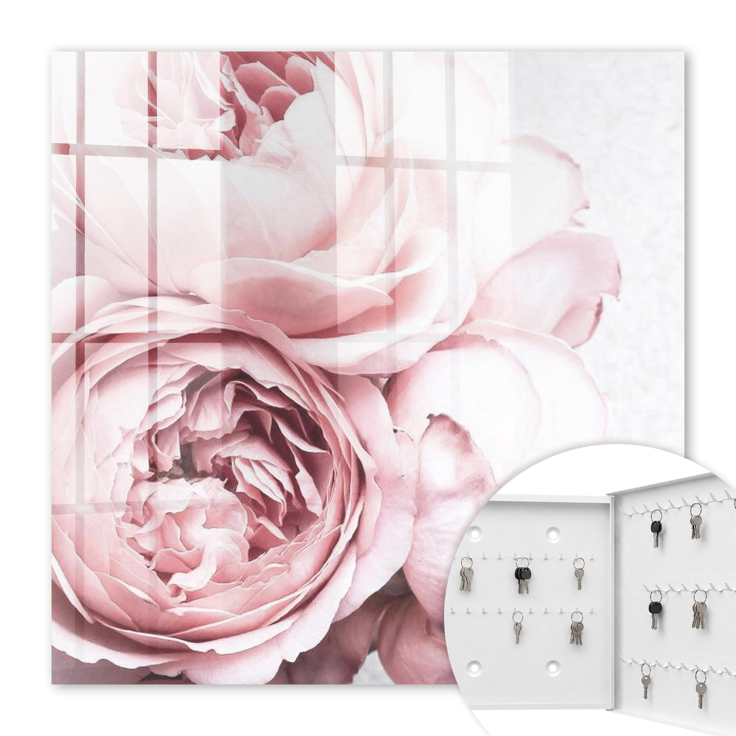 Armoire À Clés - (30 Cm X 30 Cm) - Boîte À Clés Murale - Coffret De Rangement Pour Clés - Couleur Blanche - Ouverture Vers La Droite - Pour Maison Et Bureau - Beauté Rose