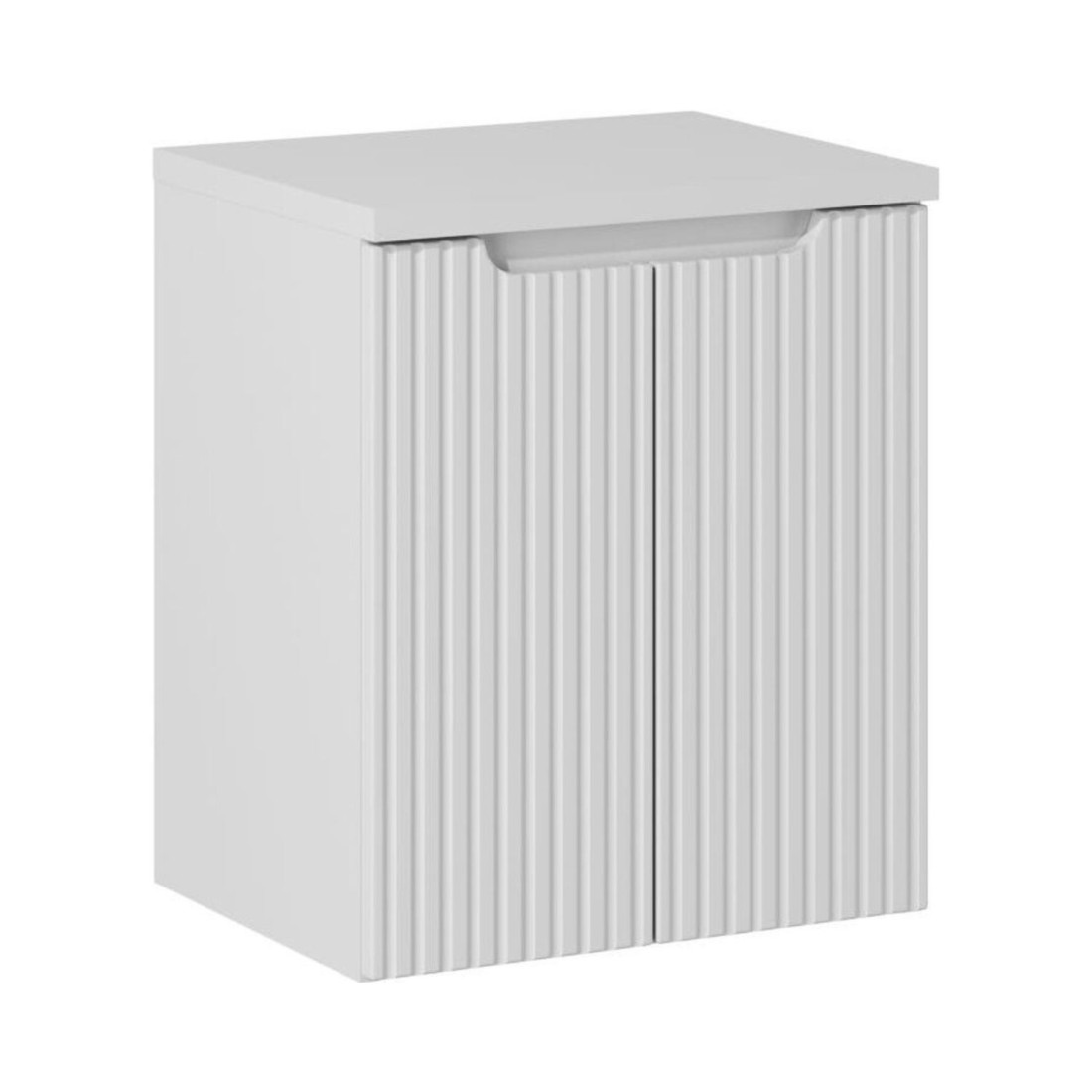 Ensemble De Salle De Bain Vano Blanc 50cm: Meuble Sous Vasque À Placards Rainuré + Plan Pour Vasque Blanc Alpin