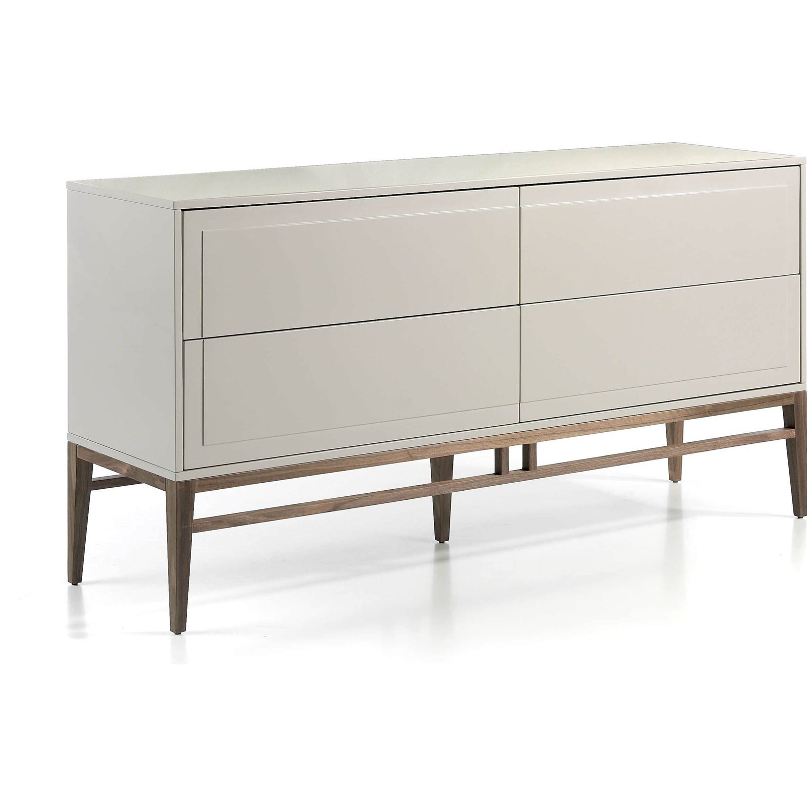 Buffet Laqué 4 Tiroirs Avec Fermeture Push Soft - Noyer, Gris Lumineux