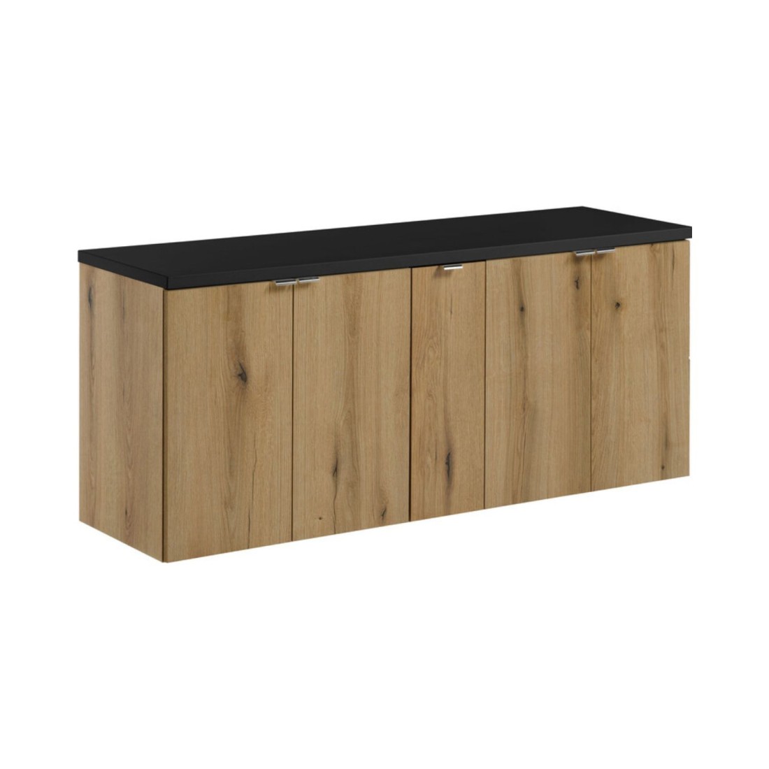 Ensemble De Salle De Bain Suspendu Vano Aspect Chêne Et Noir 140cm: Meubles Sous Vasque À Placards + Plan Pour Vasque