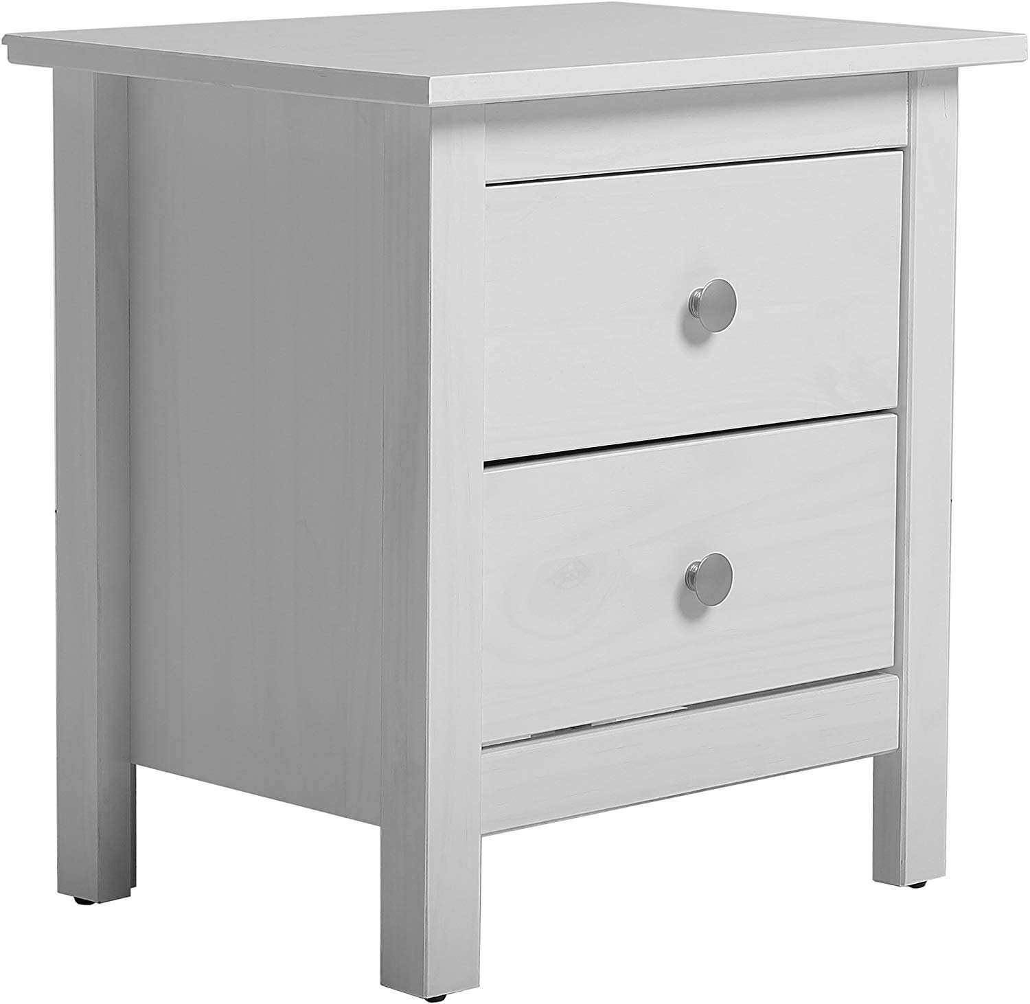 Table Chevet 2 Tiroirs Betty Blanc, Fabriqué En Bois De Pin Massif