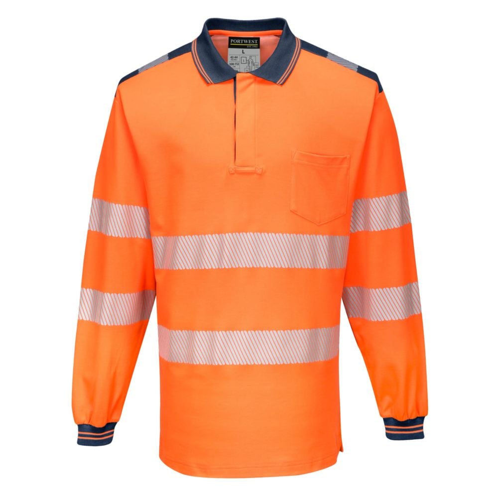 Polo De Travail Manches Longues Haute Visibilité Portwest Pw3 Orange / Navy S