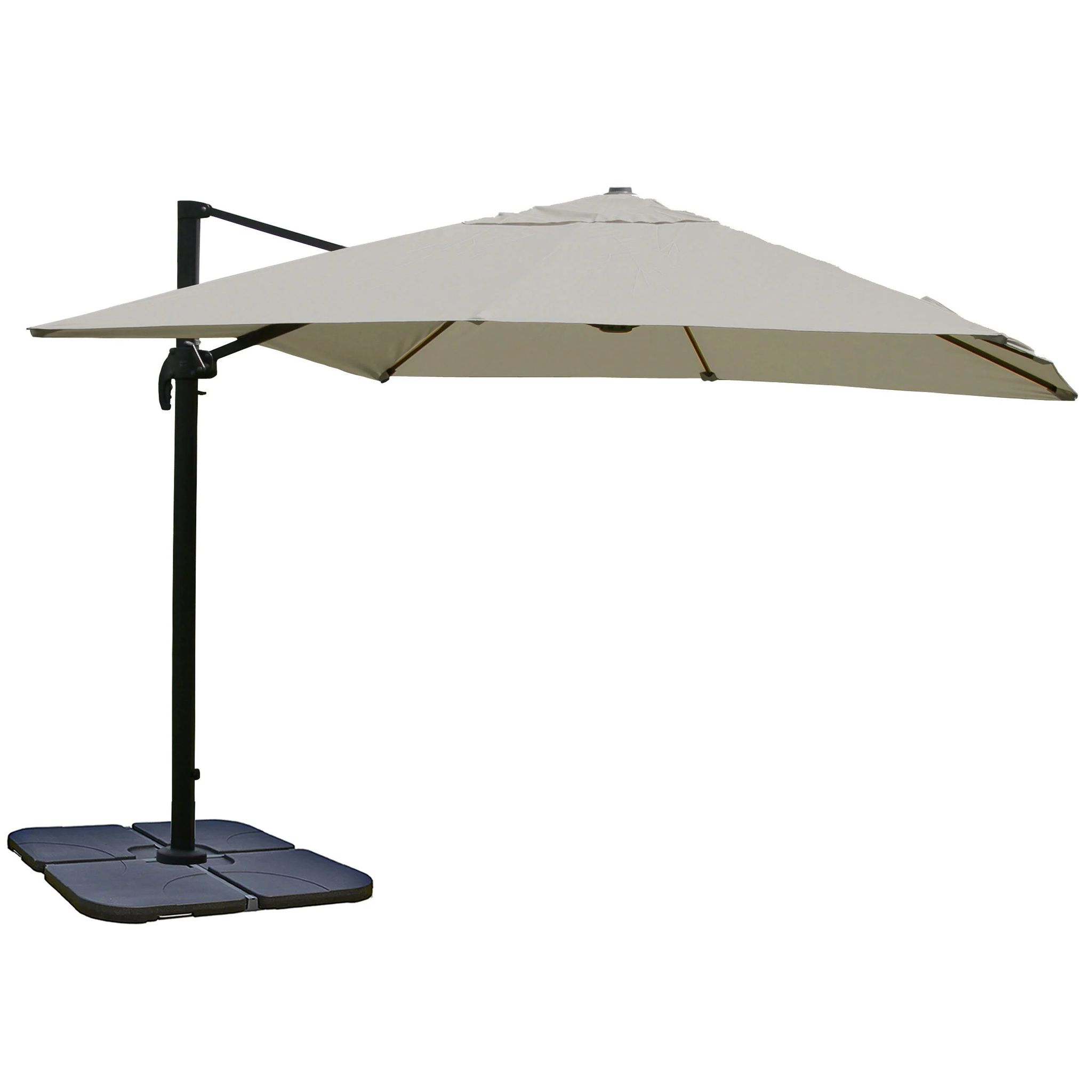 Parasol Déporté Inclinable 3x3 M Avec Pied Et Manivelle Toile Crème Grise Aluminium Et Polyester 040010708