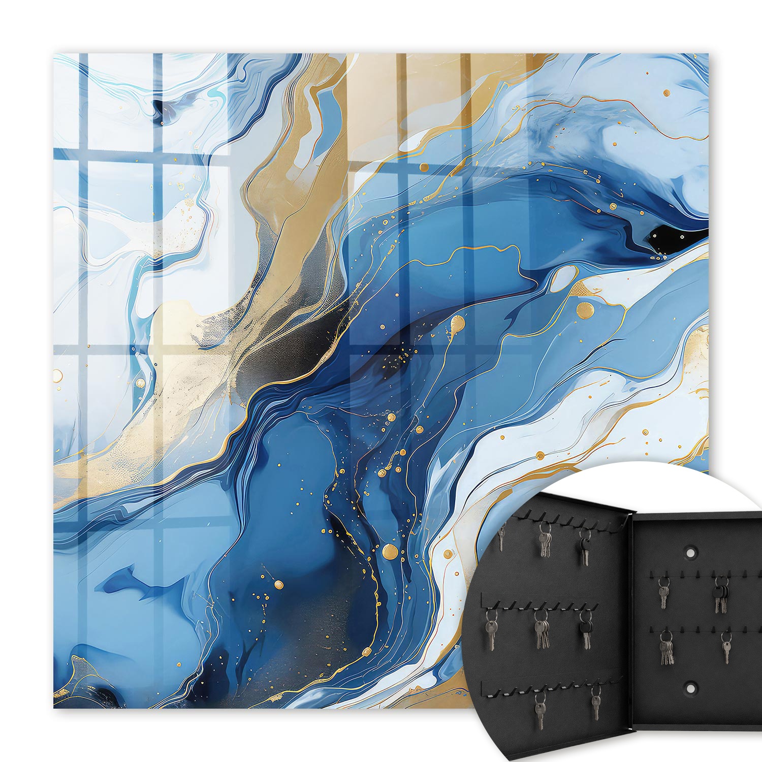 Armoire À Clés - (30 Cm X 30 Cm) - Boîte À Clés Murale - Coffret De Rangement Pour Clés - Couleur Noire - Ouverture Vers La Gauche - Pour Maison Et Bureau - Tourbillon Coloré