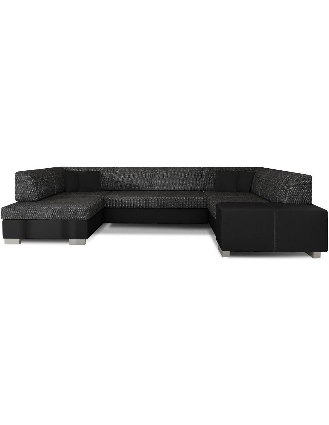 Canapé Panoramique En U Gris Foncé & Noir Convertible 6 Places Havane Design Géométrique