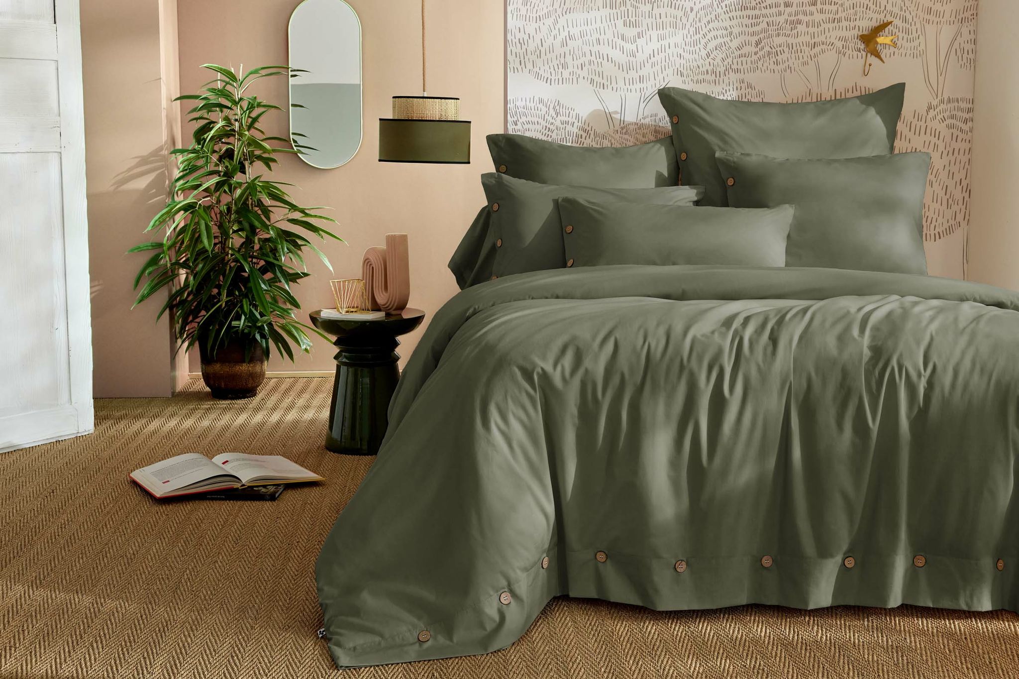 Housse De Couette 260 X 240 Cm - Percale Coton 120 Fils - Perrine Romarin
