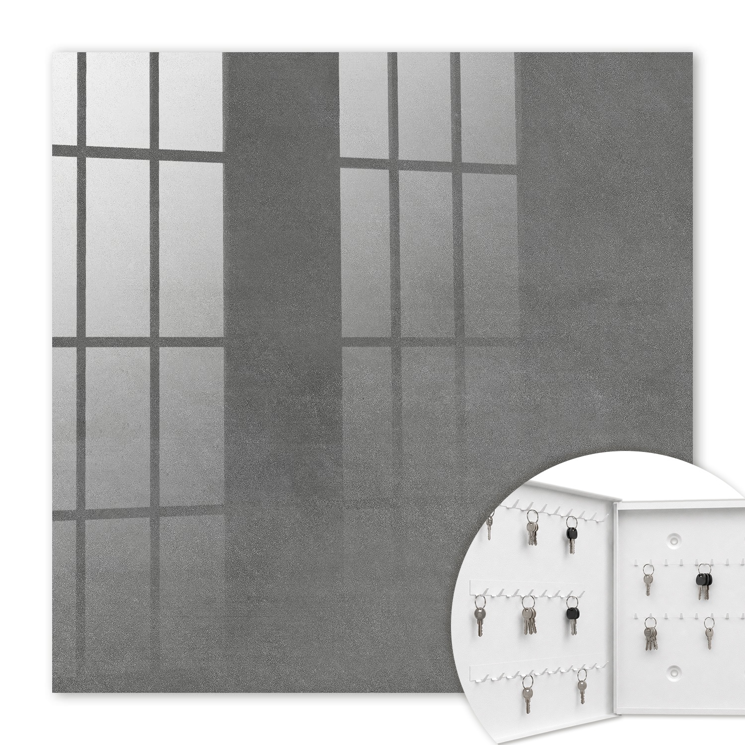 Armoire À Clés - (30 Cm X 30 Cm) - Boîte À Clés Murale - Coffret De Rangement Pour Clés - Couleur Blanche - Ouverture Vers La Gauche - Pour Maison Et Bureau - Texture Grise