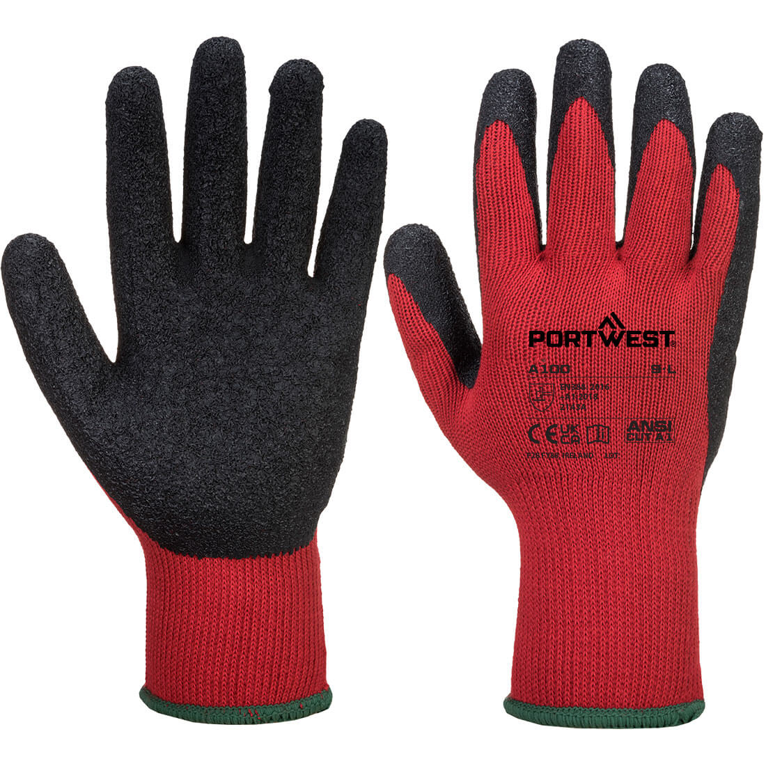 Gant Latex Rouge/noir L Portwest Adhérence Et Protection Optimale - Portwest