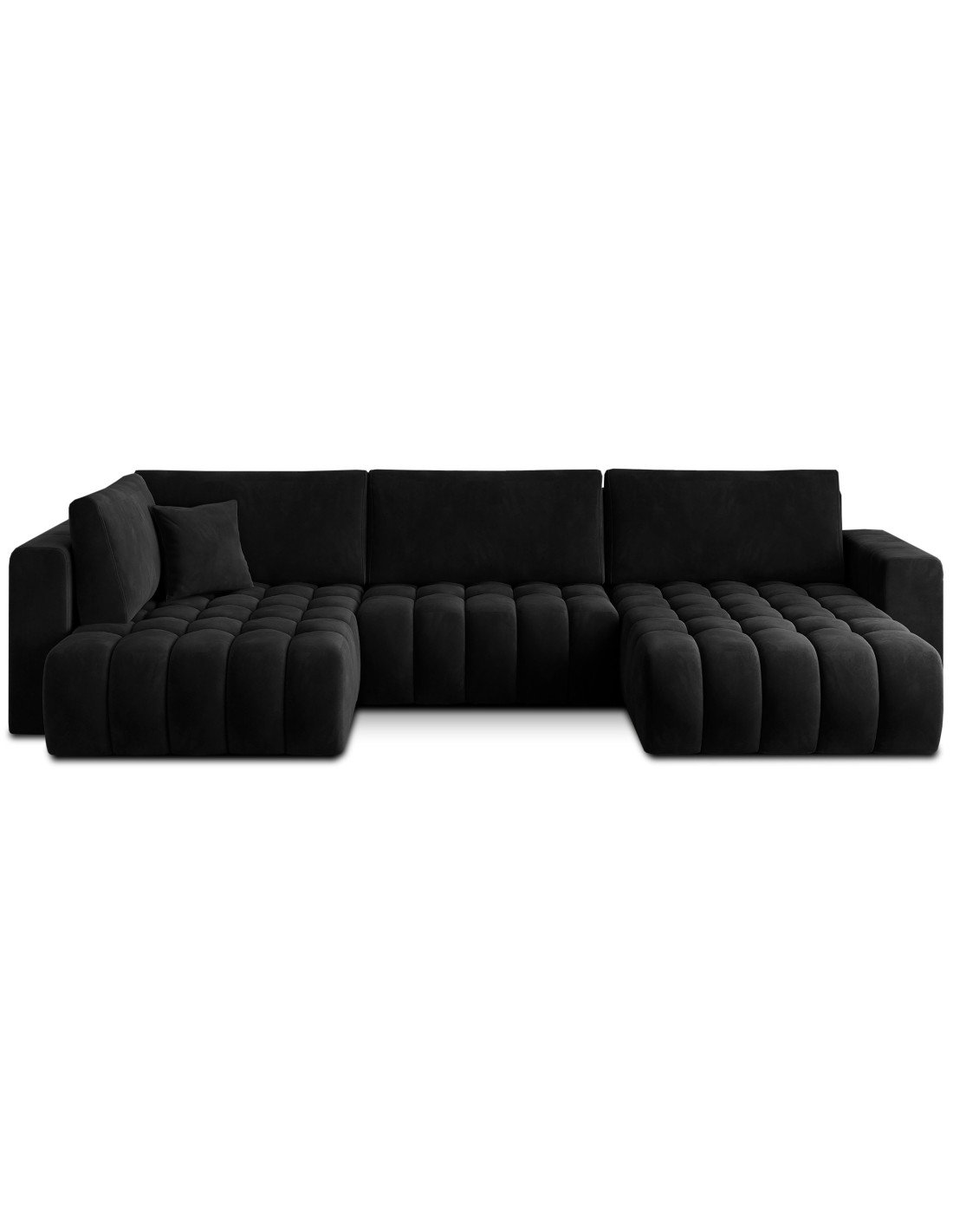 Canapé D'Angle Bonita Convertible 6 Places Noir Effet Velours - Droit - 350x175cm