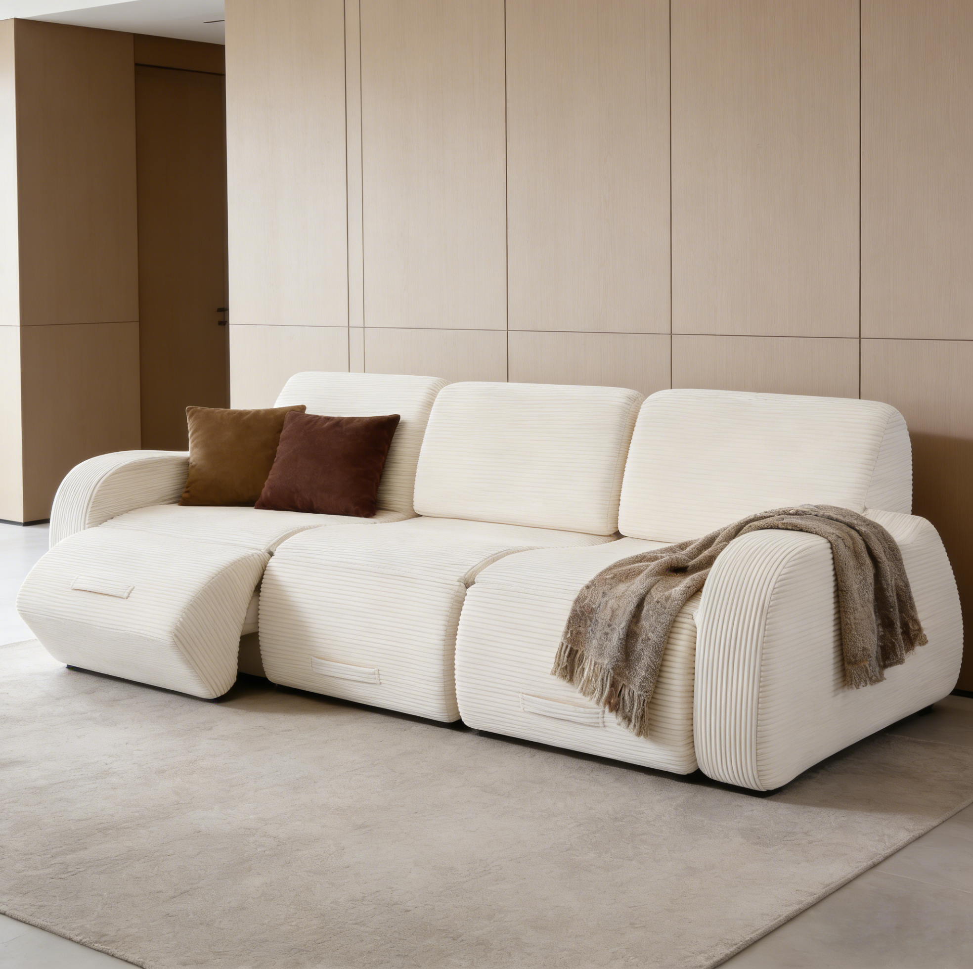 Canapé Modulable 3 Modules Convertible En Canapé-lit 247x115x76 Cm Corduroy Beige Redom