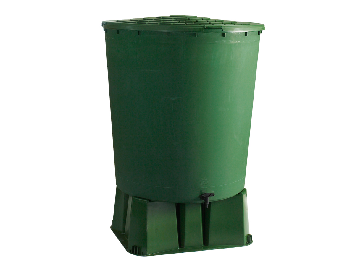 Bellijardin - Récupérateur D'Eau De Pluie Rond 500 L + Socle + Kit Collecteur - Vert