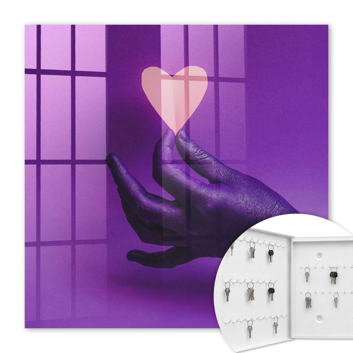 Armoire À Clés - (30 Cm X 30 Cm) - Boîte À Clés Murale - Coffret De Rangement Pour Clés - Couleur Blanche - Ouverture Vers La Gauche - Pour Maison Et Bureau - Amour Violet