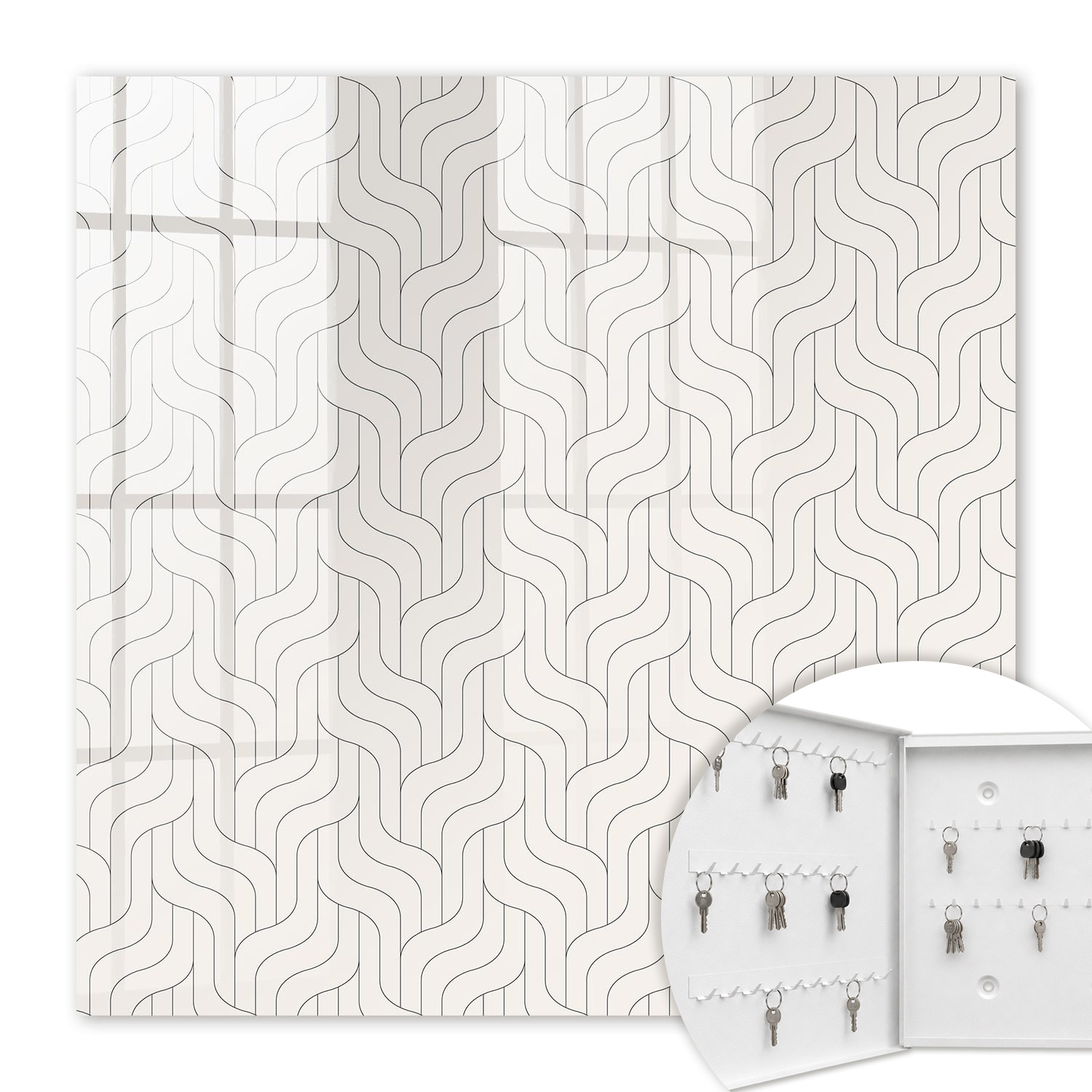 Armoire À Clés - (30 Cm X 30 Cm) - Boîte À Clés Murale - Coffret De Rangement Pour Clés - Couleur Blanche - Ouverture Vers La Gauche - Pour Maison Et Bureau - Motif Géométrique