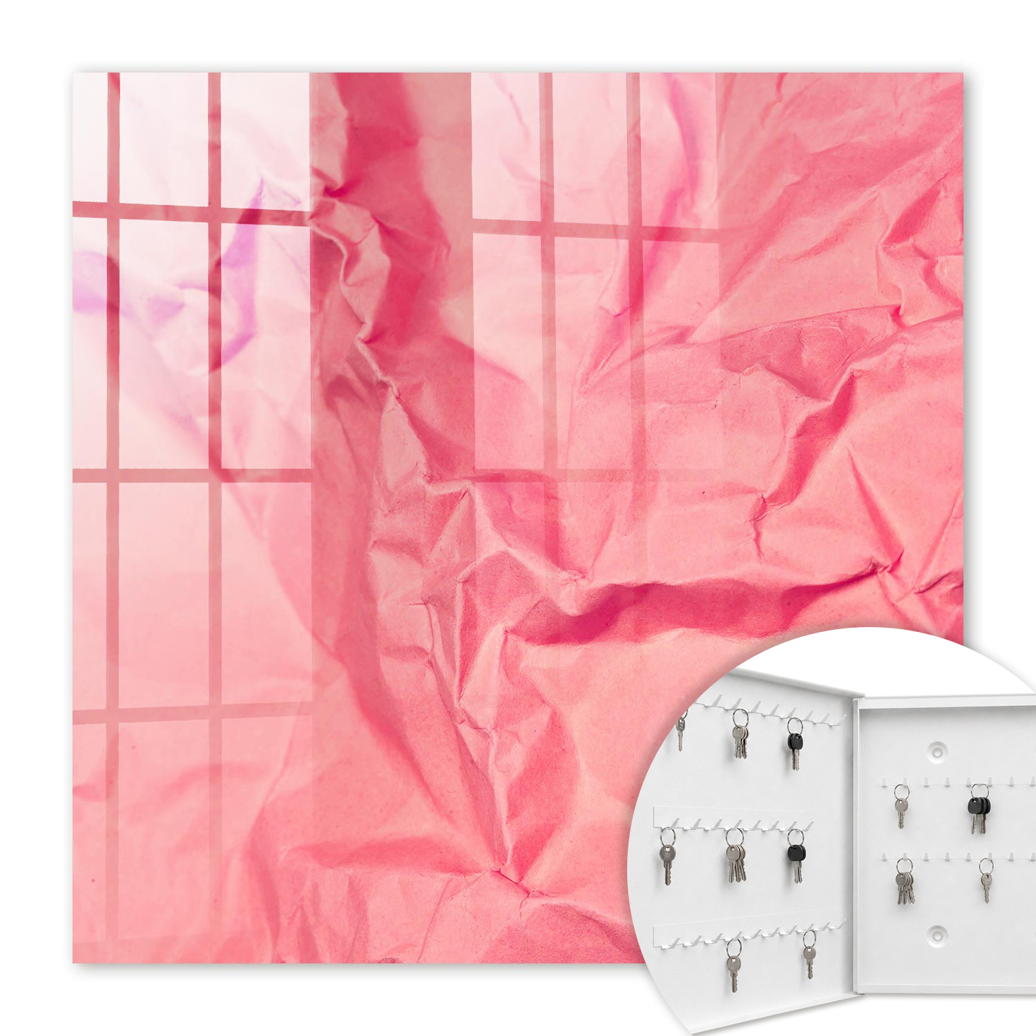 Armoire À Clés - (30 Cm X 30 Cm) - Boîte À Clés Murale - Coffret De Rangement Pour Clés - Couleur Blanche - Ouverture Vers La Gauche - Pour Maison Et Bureau - Texture Rose